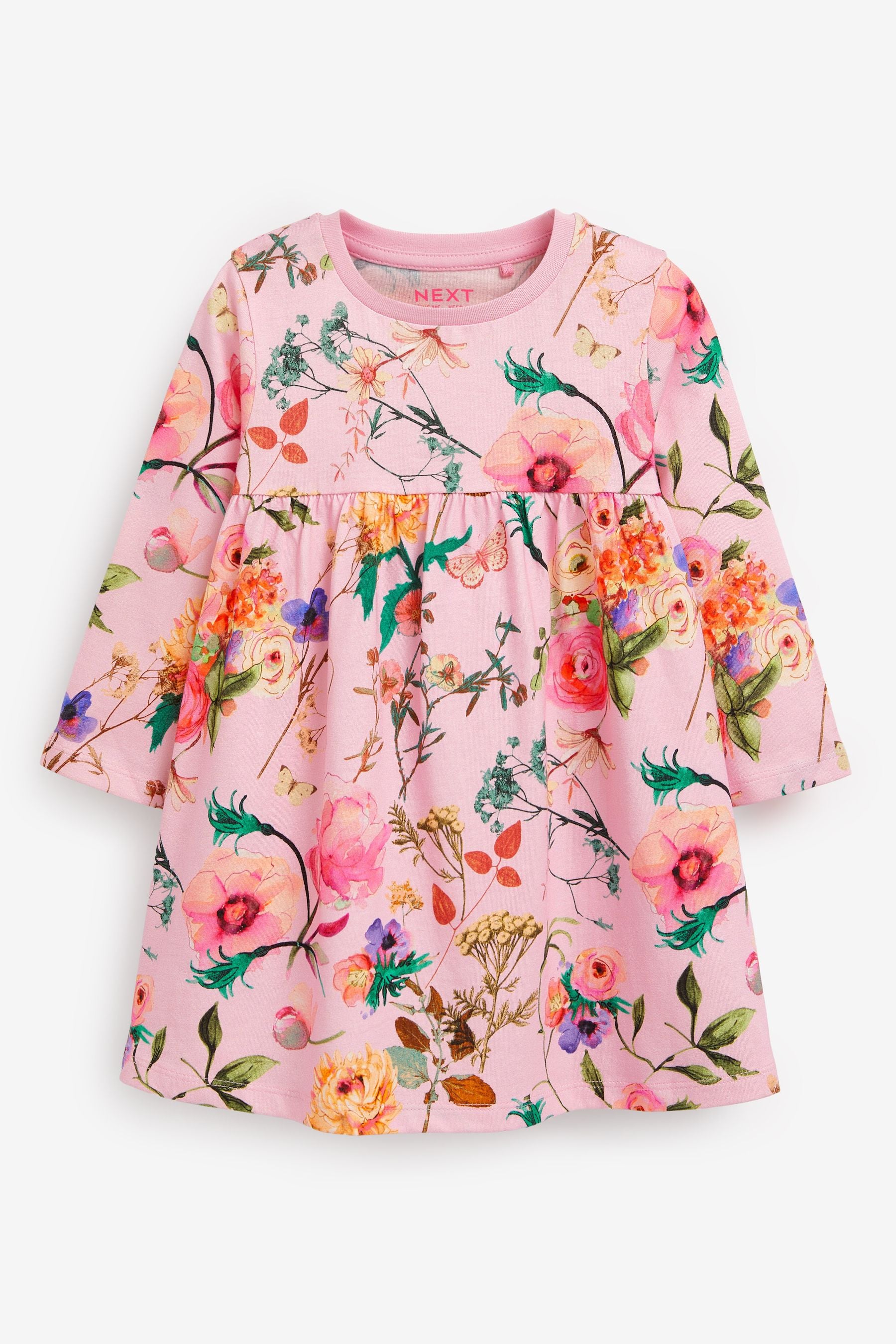 Pink Floral Long Sleeve Jersey Dress (3mths-7yrs)