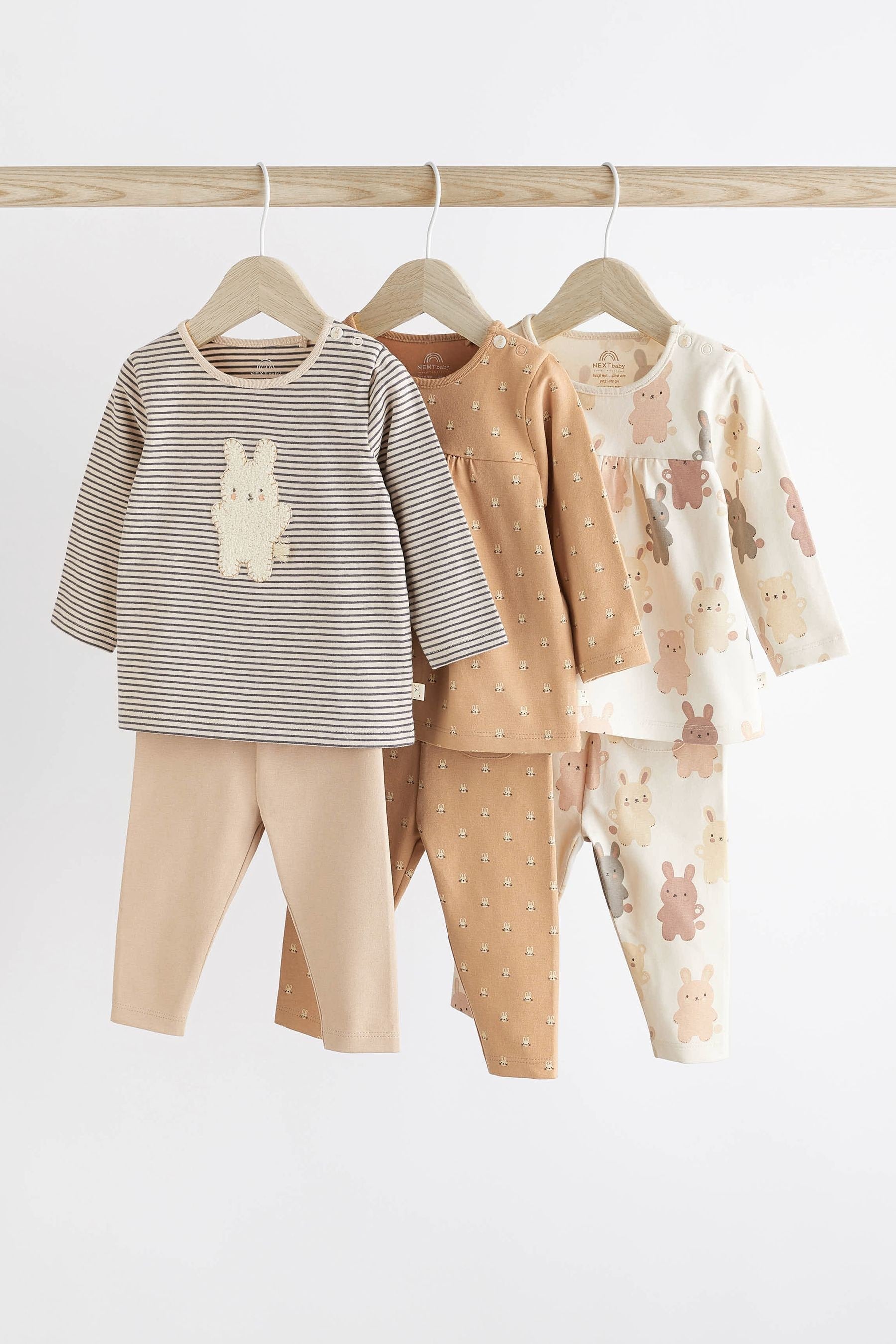 Rust Brown Bunny 6 Piece Baby T-Shirts and Leggings Set