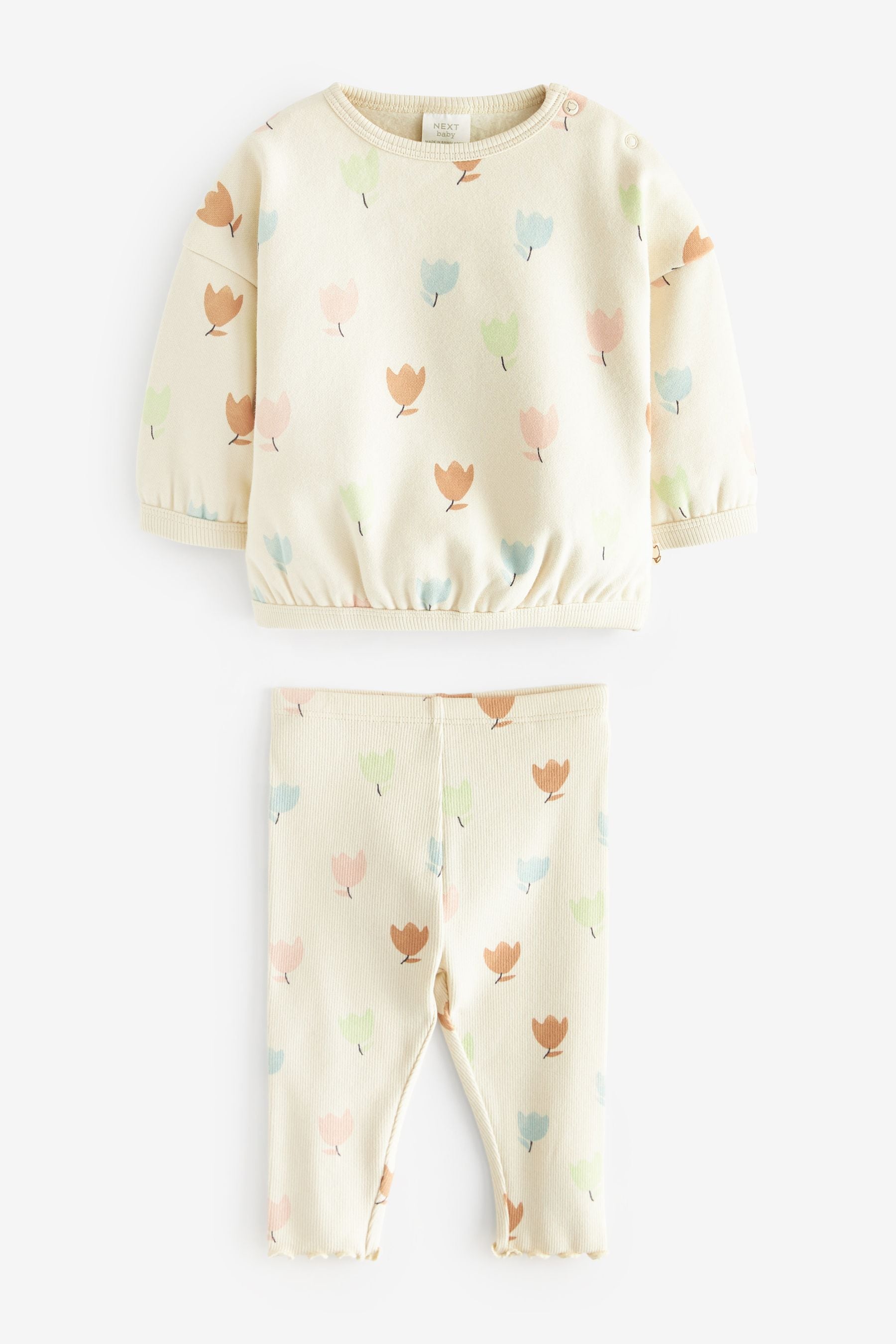 Cream Floral Baby Cosy Sweater And Leggings 2 Piece Set