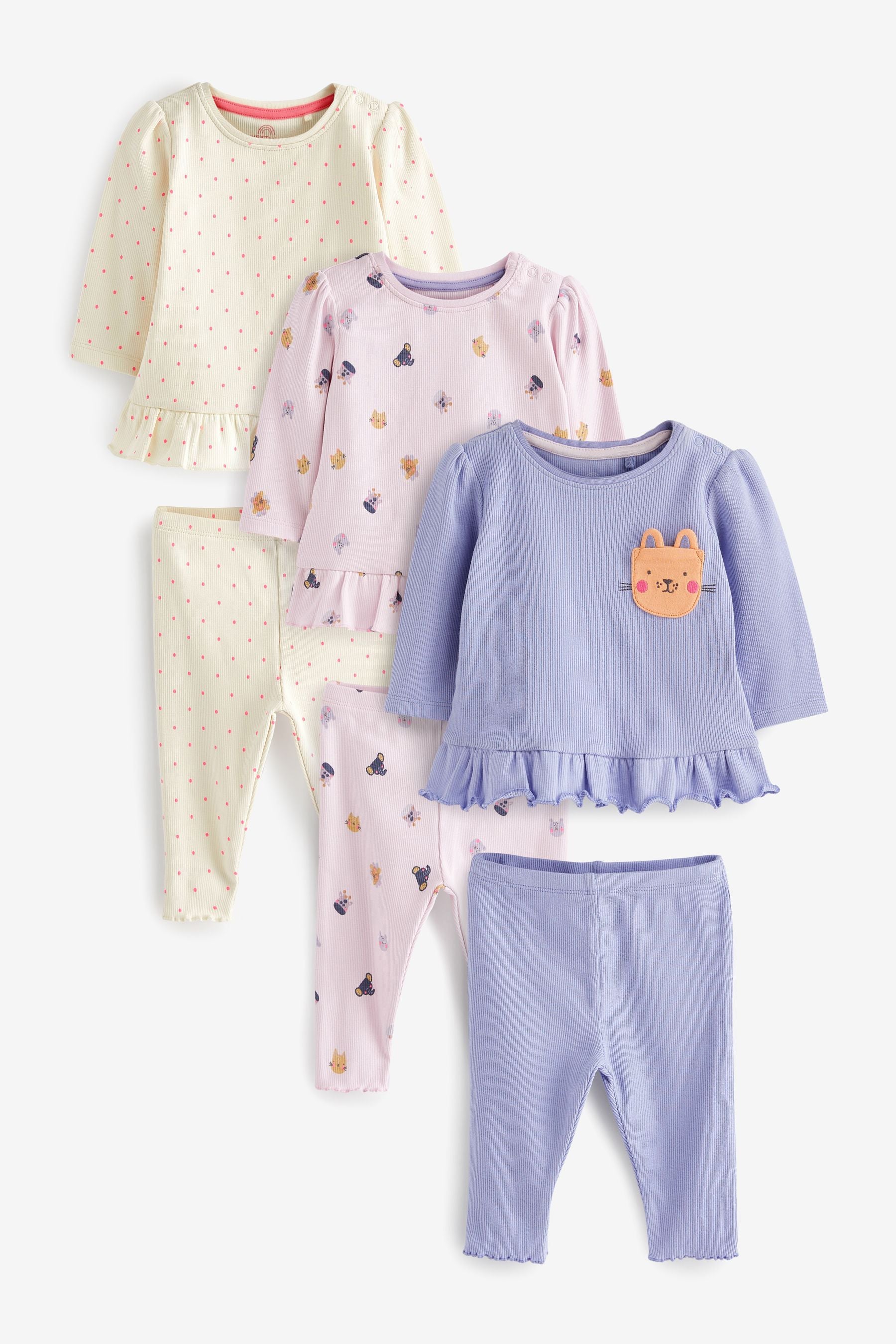 Lilac Purple 6 Piece Baby T-Shirts and Leggings Set