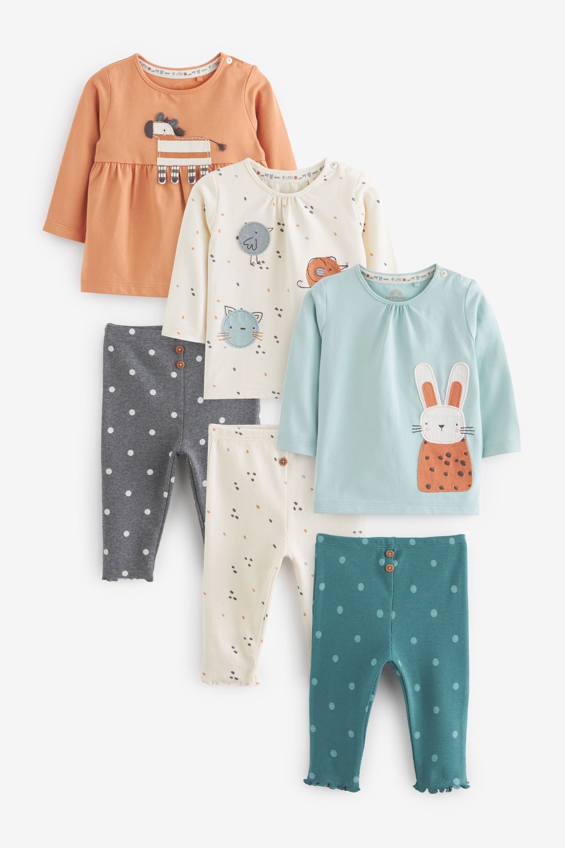 Teal Blue 6 Piece Baby T-Shirts and Leggings Set