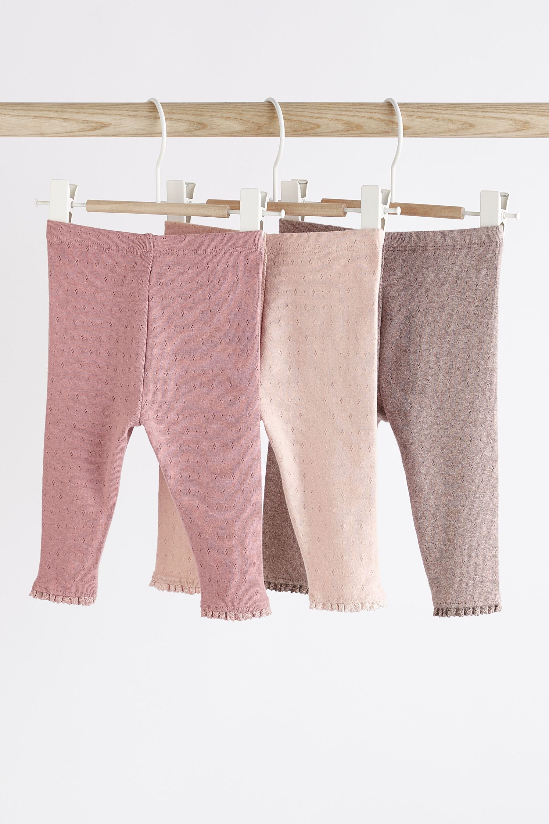 Chocolate Brown/Pink Pointelle Baby Leggings 3 Pack