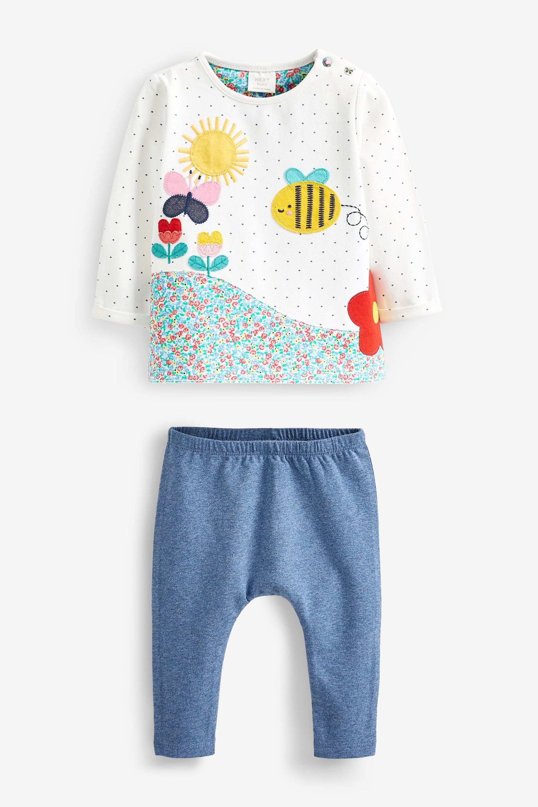 White/Blue Bumble Bee Baby Top And Leggings Set