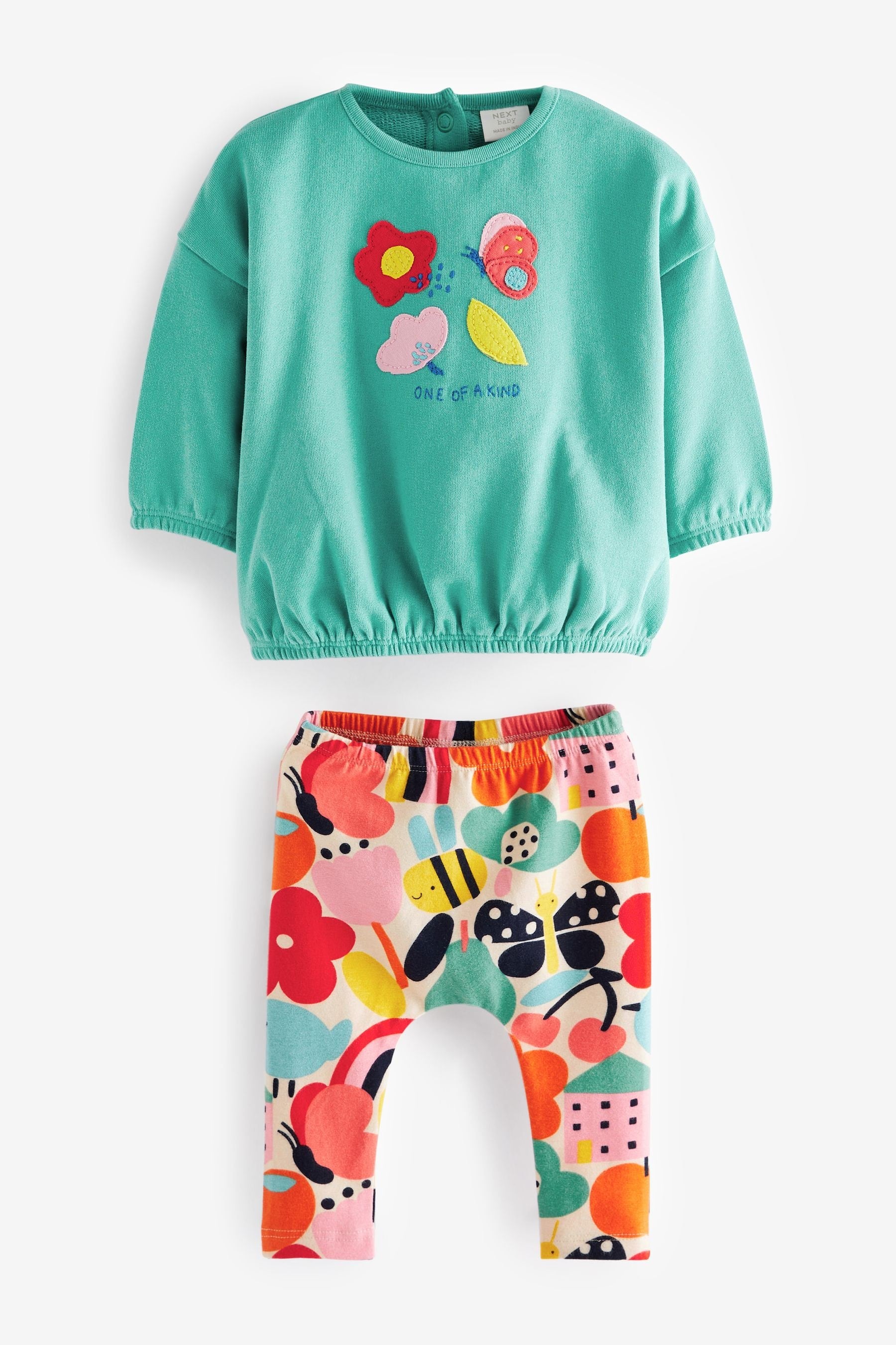 Green Floral Baby Cosy Sweater And Leggings 2 Piece Set