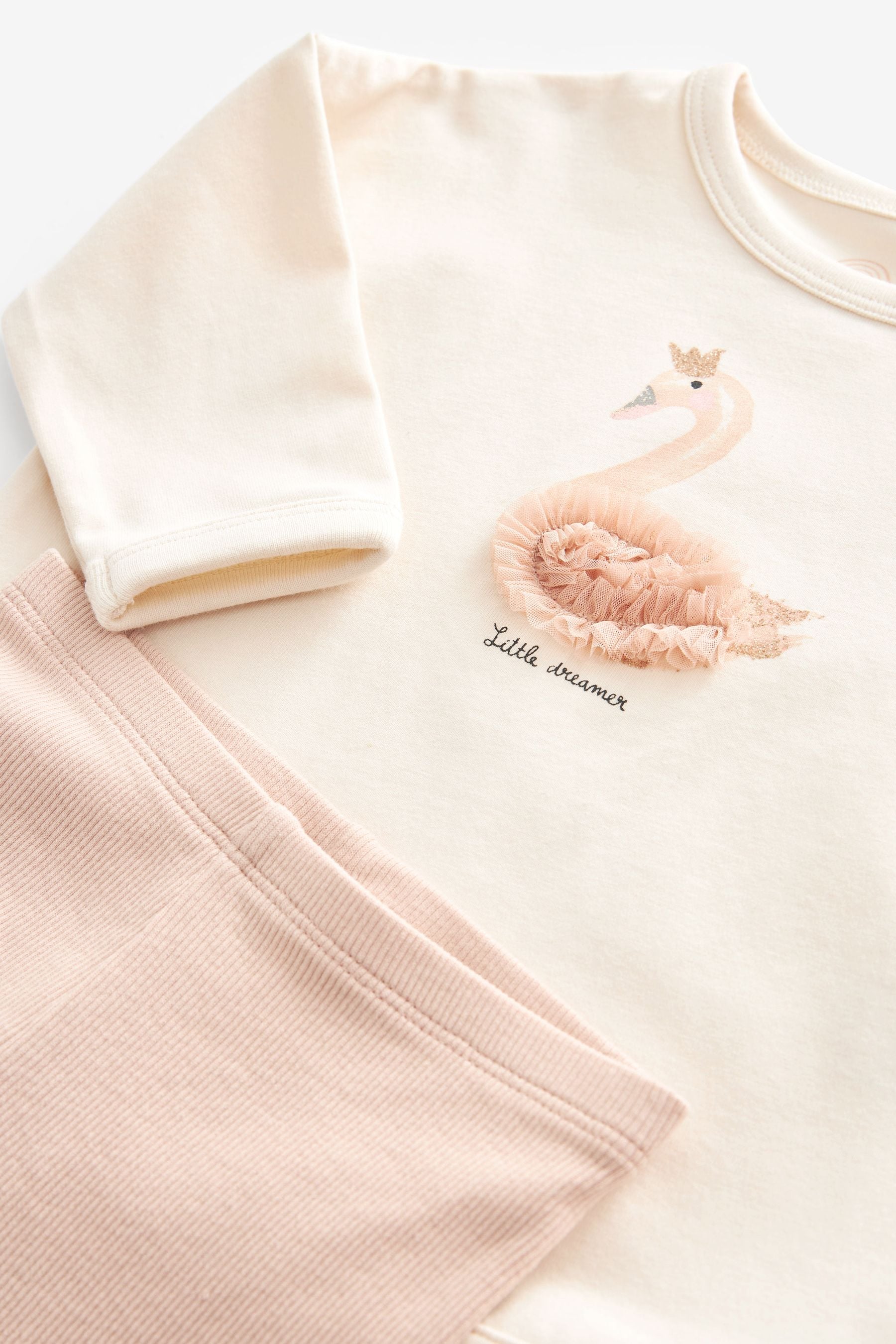 Cream/Pink Swan Baby Top And Leggings Set