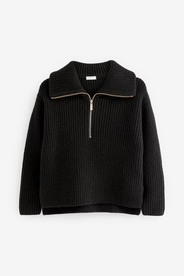 Black Half Zip Boxy Jumper (3-16yrs)