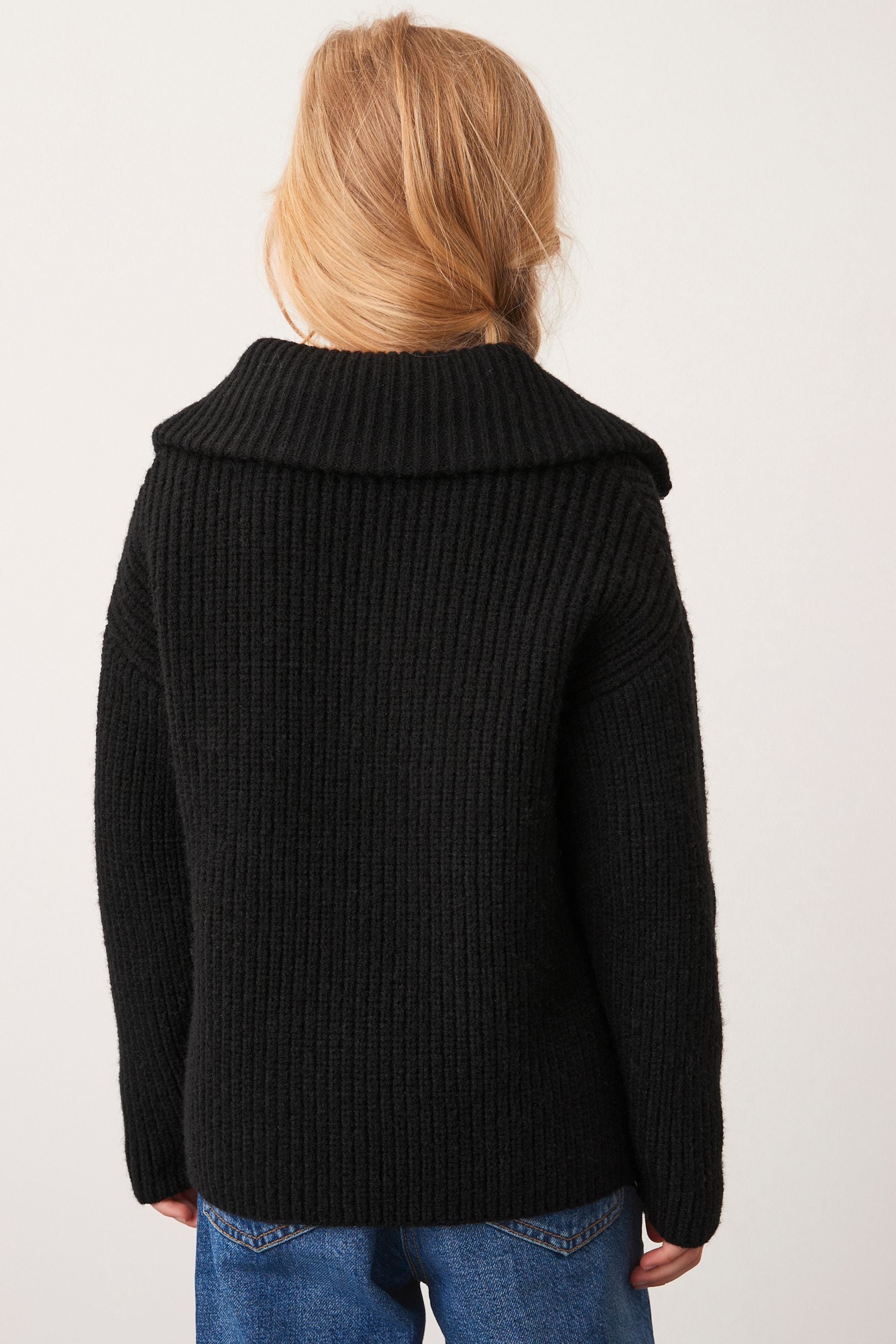 Black Half Zip Boxy Jumper (3-16yrs)