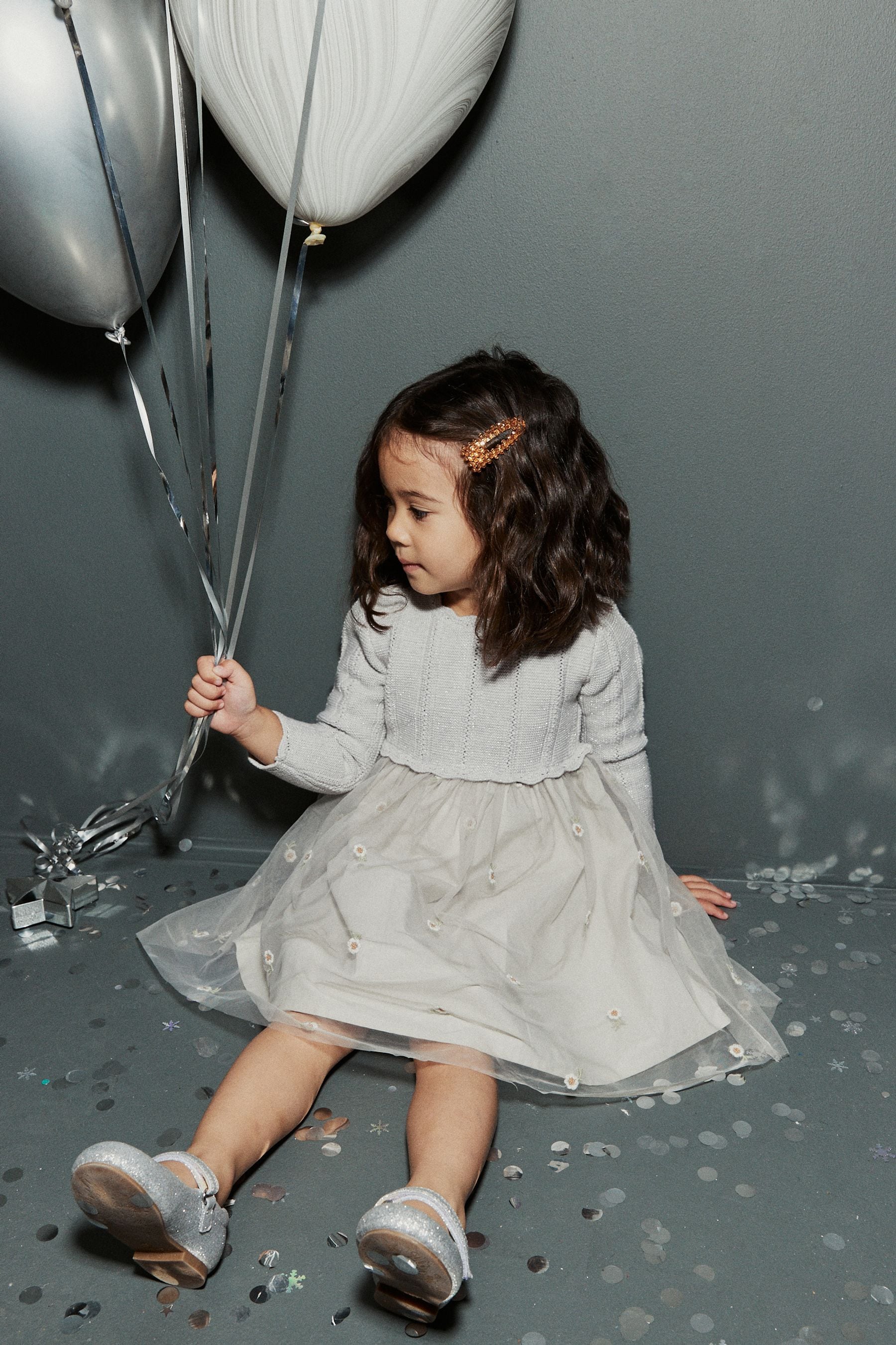 Silver 2-in-1 Jumper & Embroidered Tulle Skirt Dress (3mths-7yrs)