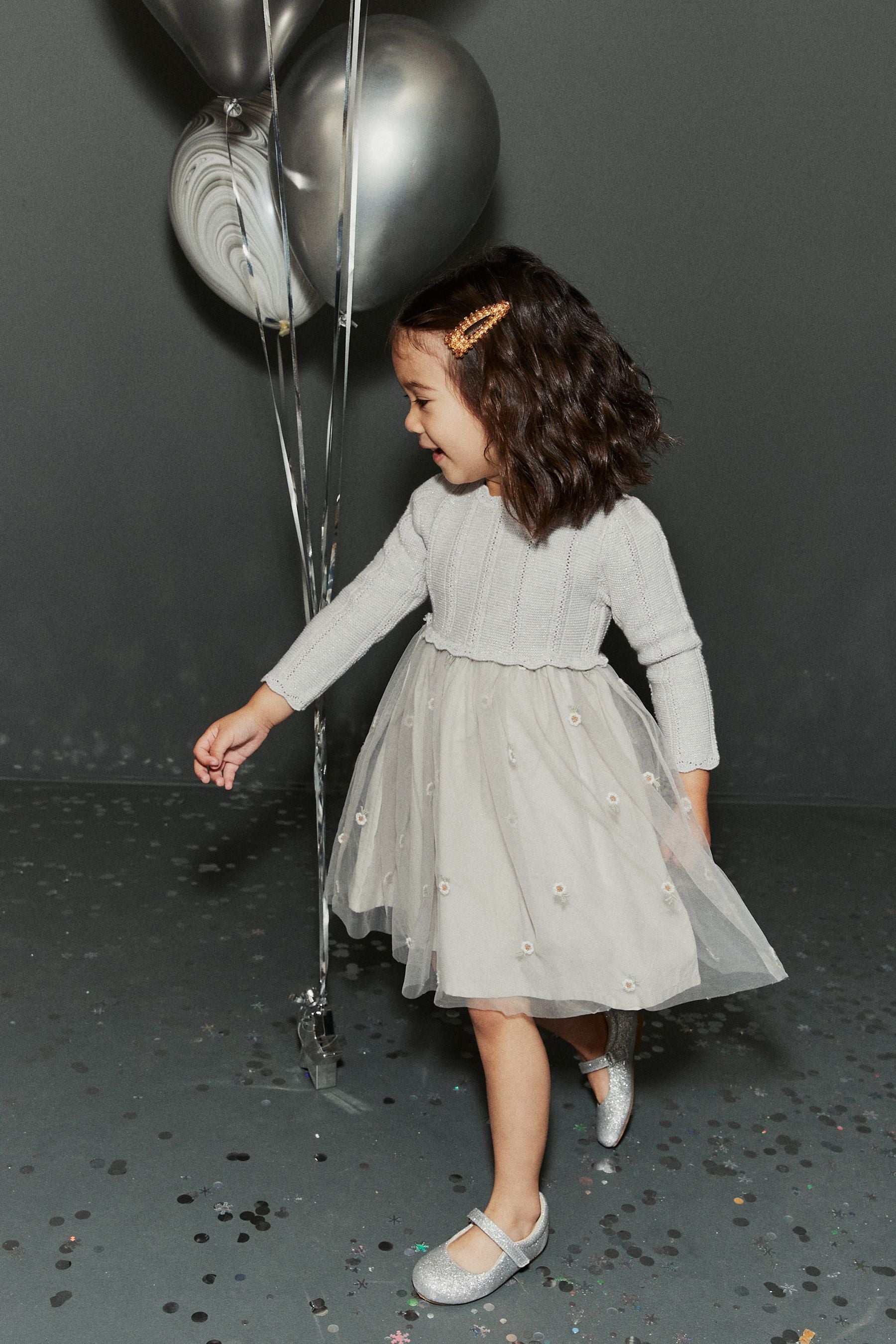 Silver 2-in-1 Jumper & Embroidered Tulle Skirt Dress (3mths-7yrs)