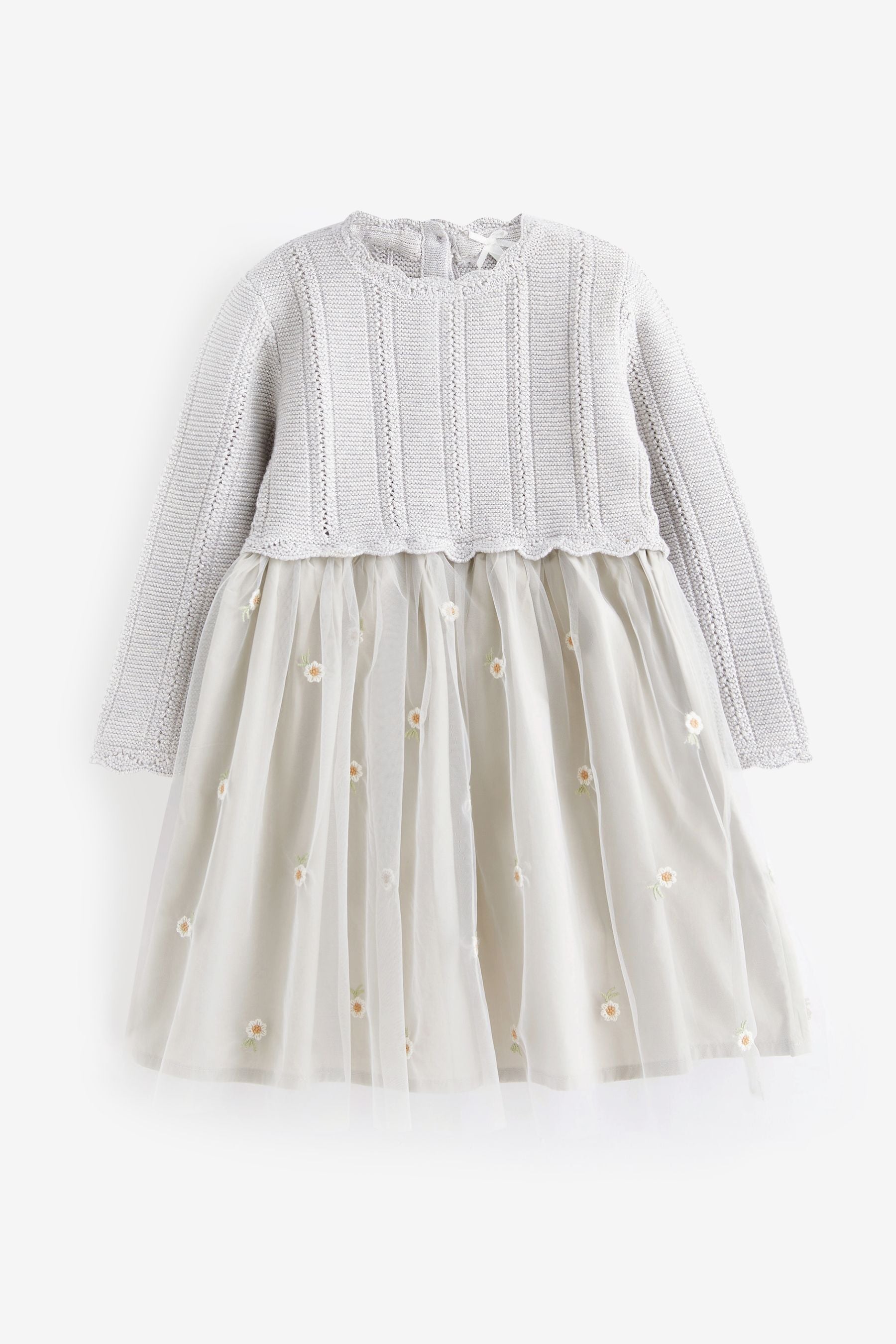 Silver 2-in-1 Jumper & Embroidered Tulle Skirt Dress (3mths-7yrs)