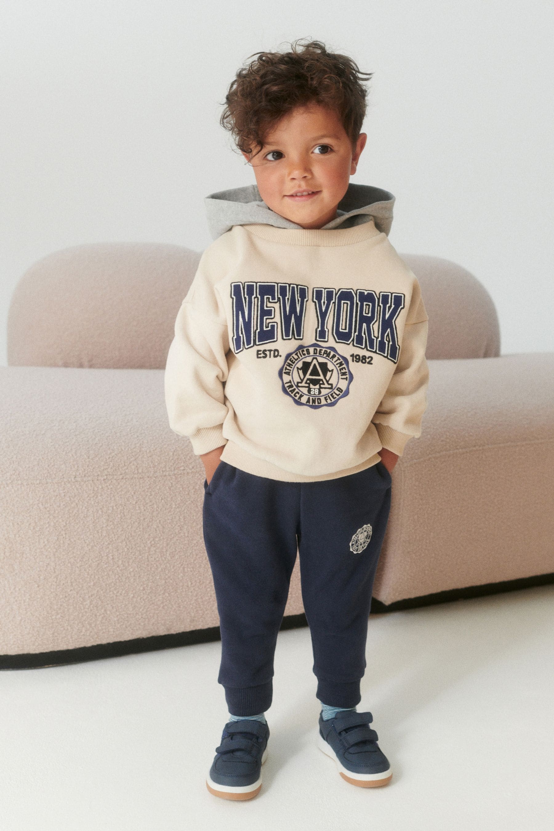 Ecru Cream Slogan Character Hoodie And Joggers Set (3mths-7yrs)