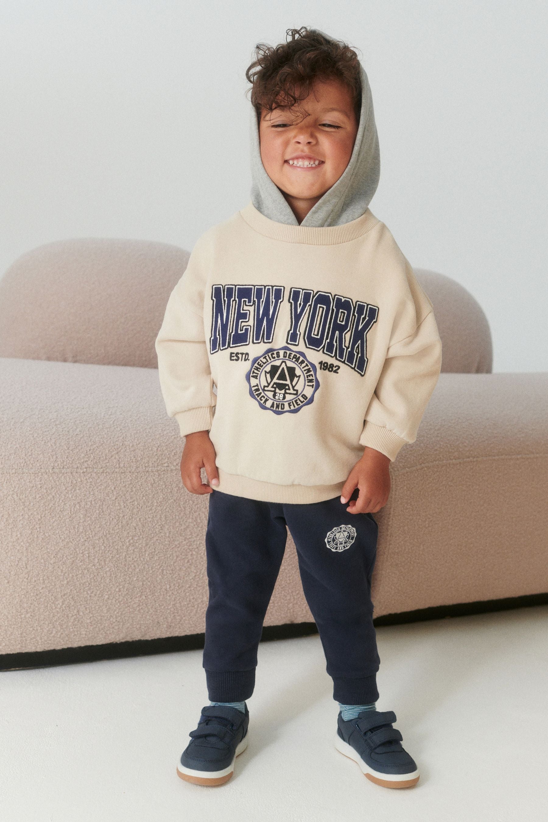 Ecru Cream Slogan Character Hoodie And Joggers Set (3mths-7yrs)