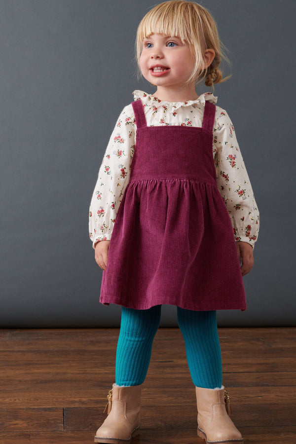 Berry Red Blouse, Pinafore And Tights Set (3mths-8yrs)