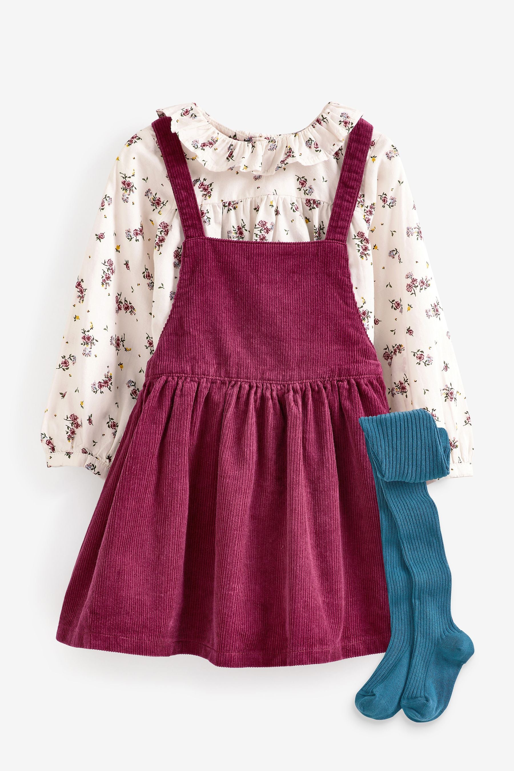 Berry Red Blouse, Pinafore And Tights Set (3mths-8yrs)