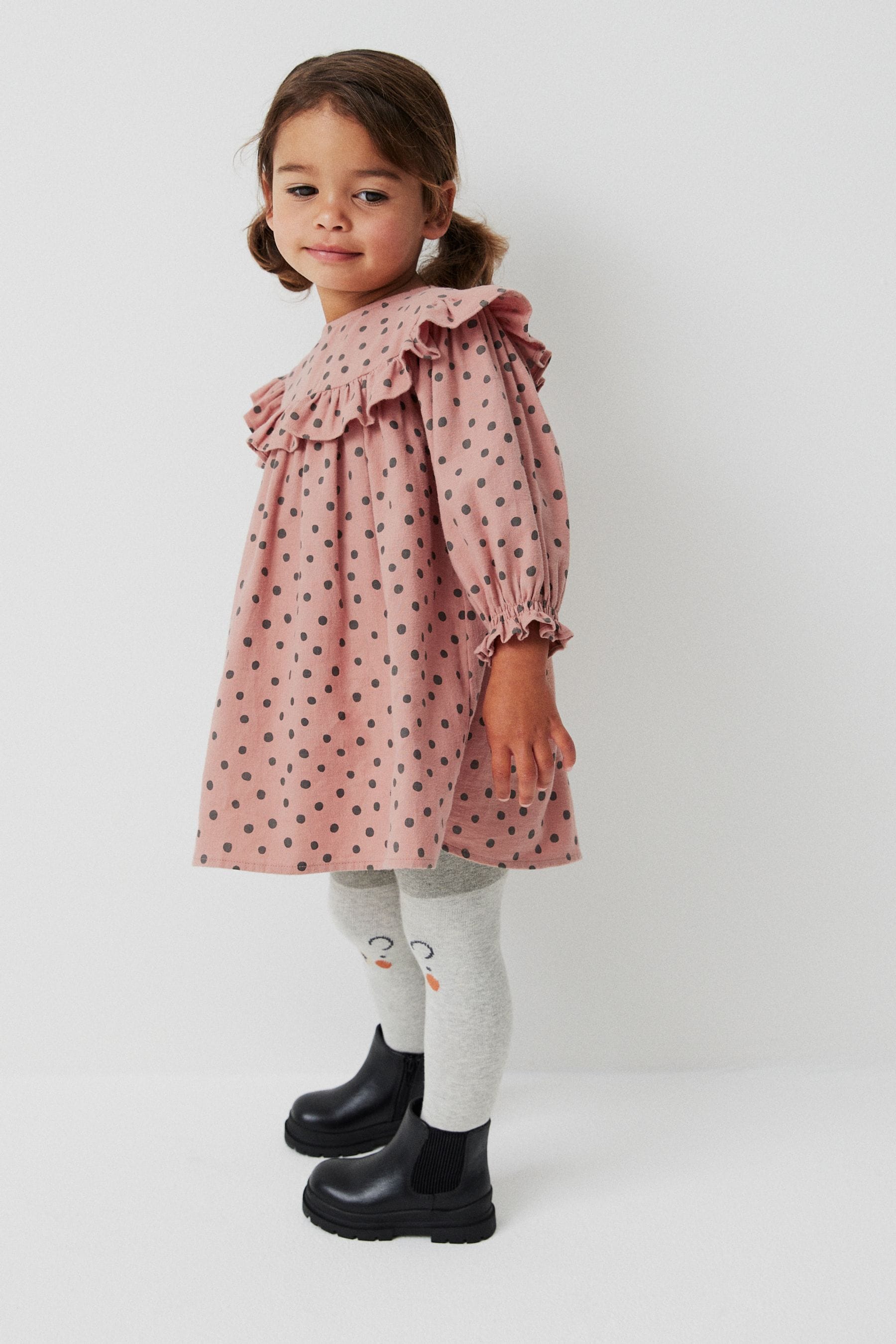 Pink Spot Ruffle Dress And Tights Set (3mths-8yrs)