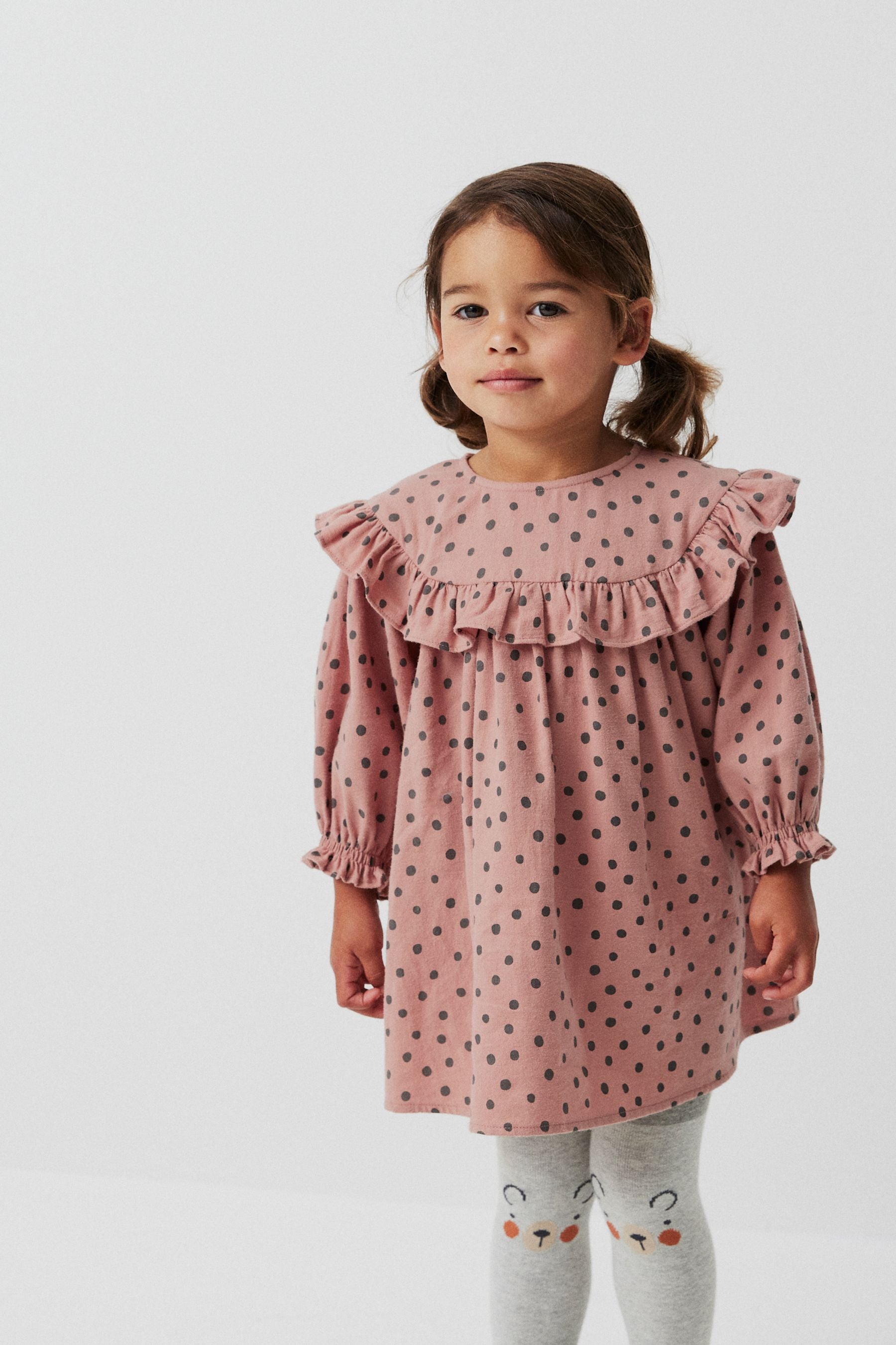 Pink Spot Ruffle Dress And Tights Set (3mths-8yrs)