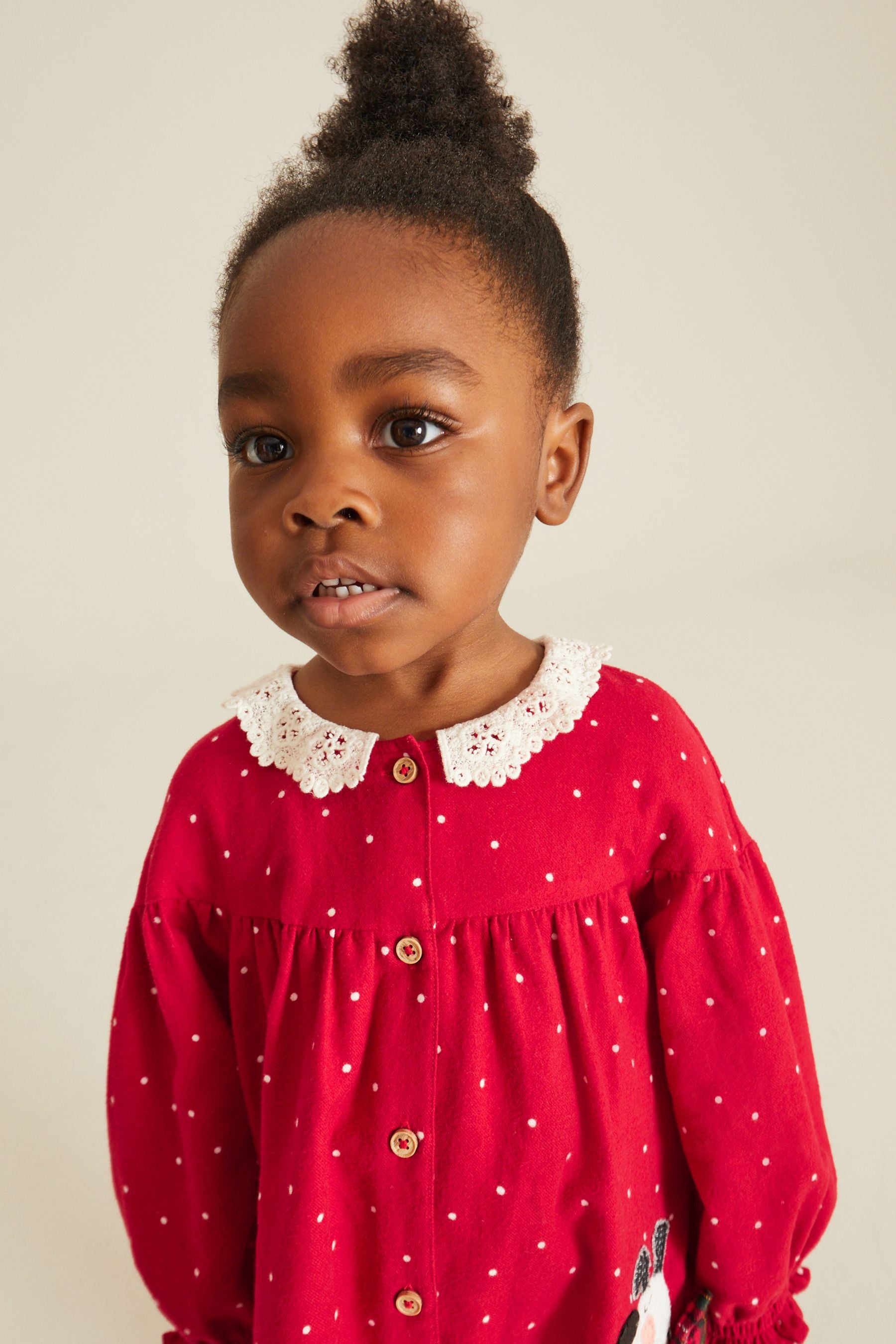 Red Spot Appliquééé Dog Lace Collar Dress (3mths-8yrs)