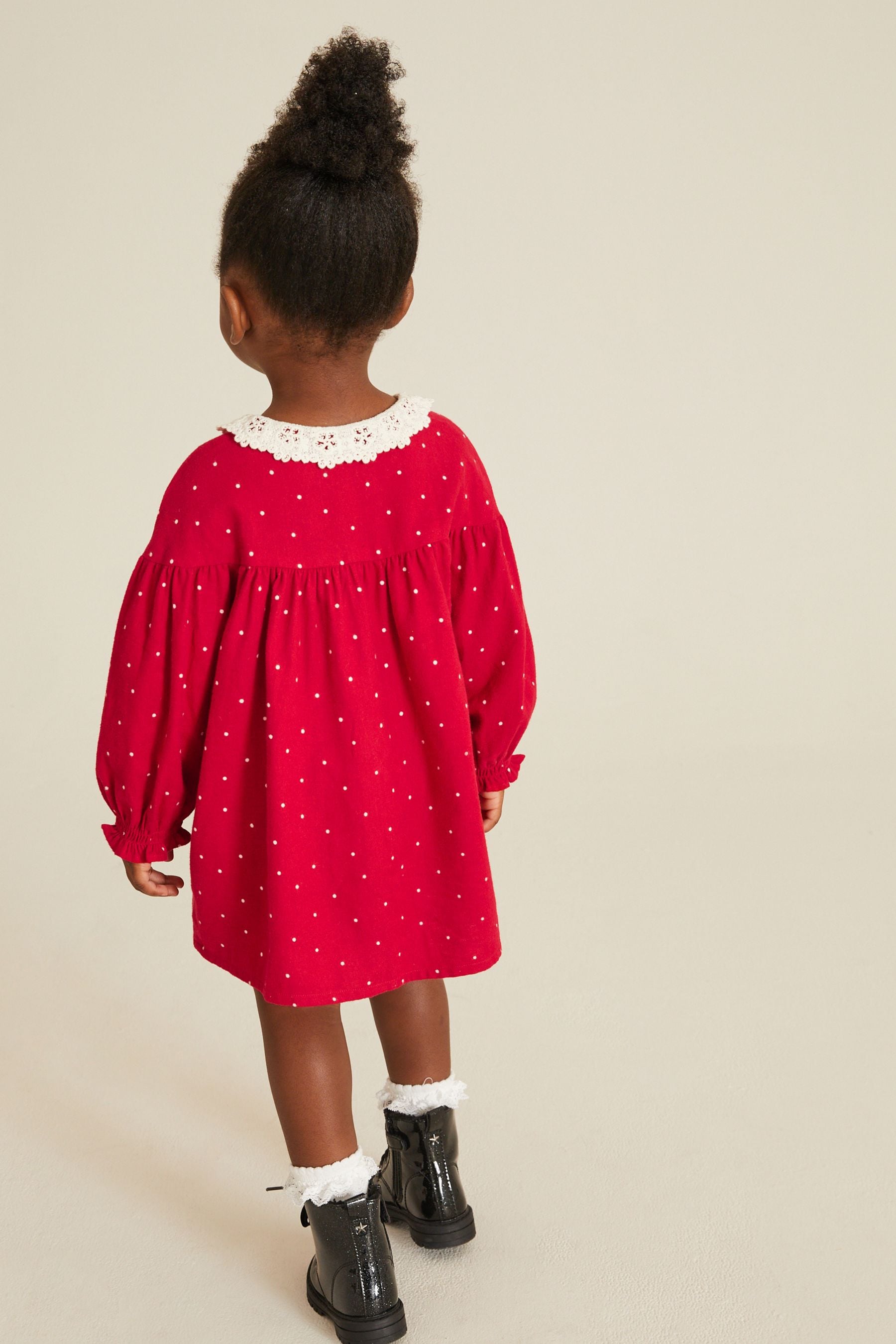 Red Spot Appliquééé Dog Lace Collar Dress (3mths-8yrs)