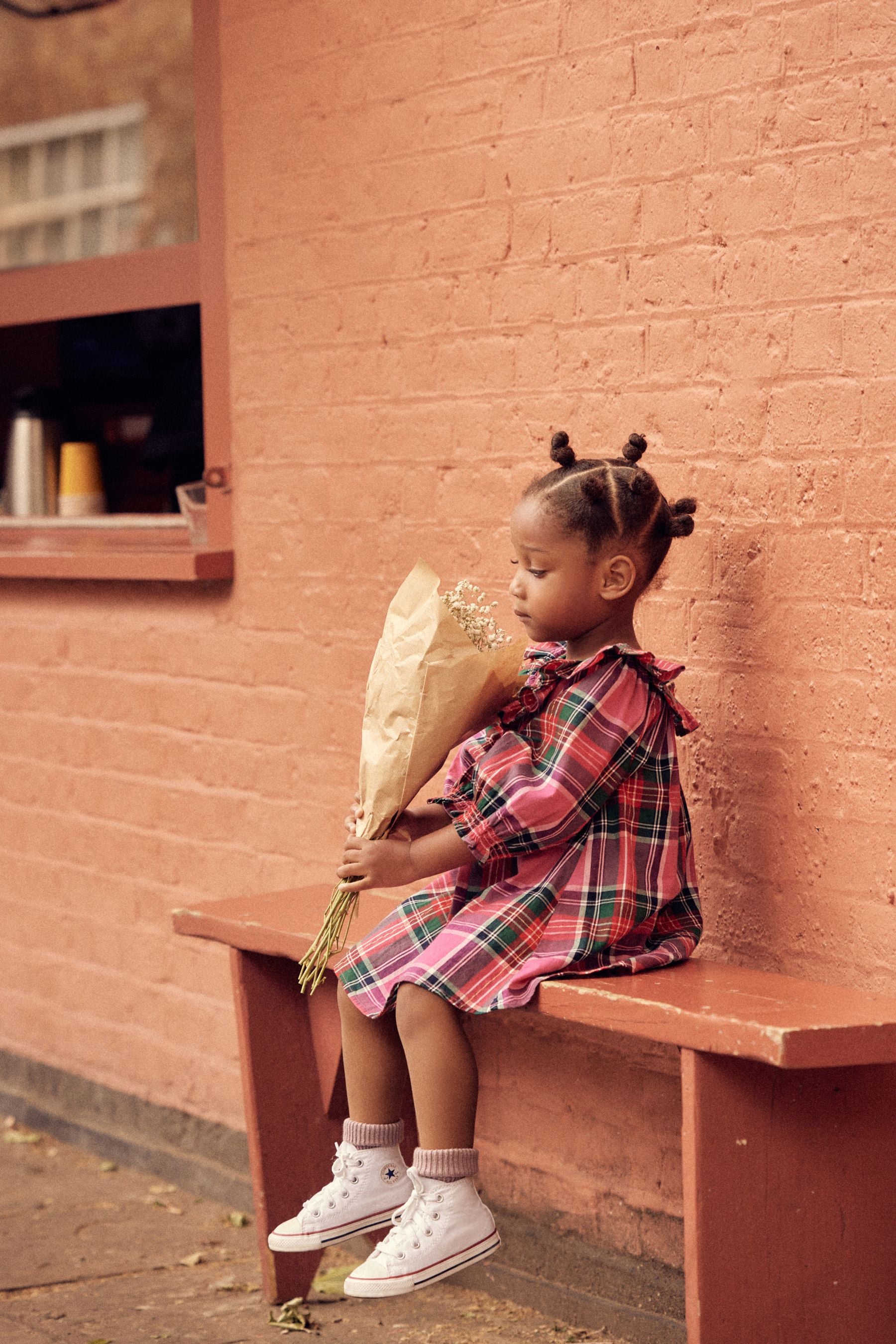 Bright Pink Shirred Check Dress (3mths-8yrs)