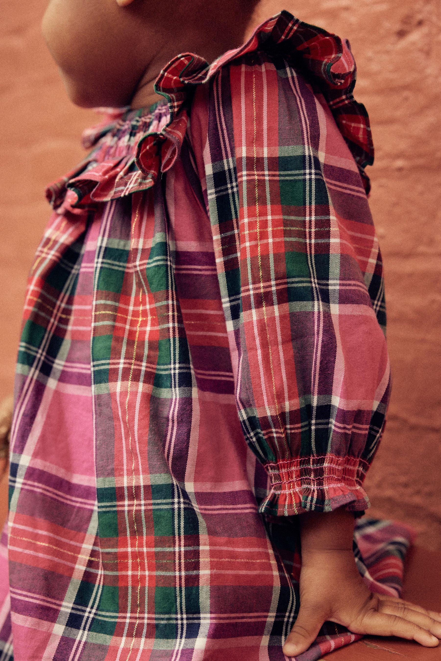 Bright Pink Shirred Check Dress (3mths-8yrs)