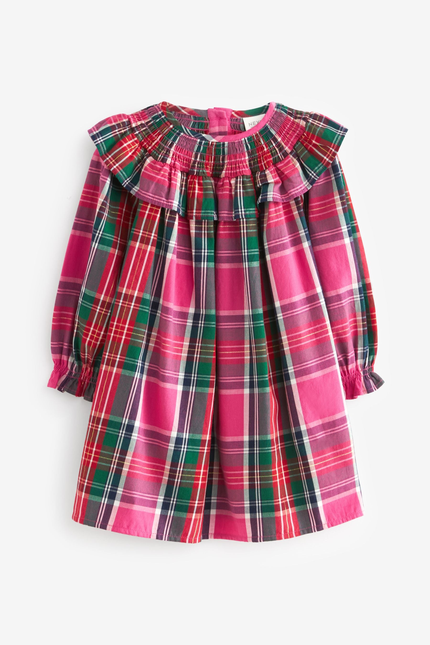 Bright Pink Shirred Check Dress (3mths-8yrs)