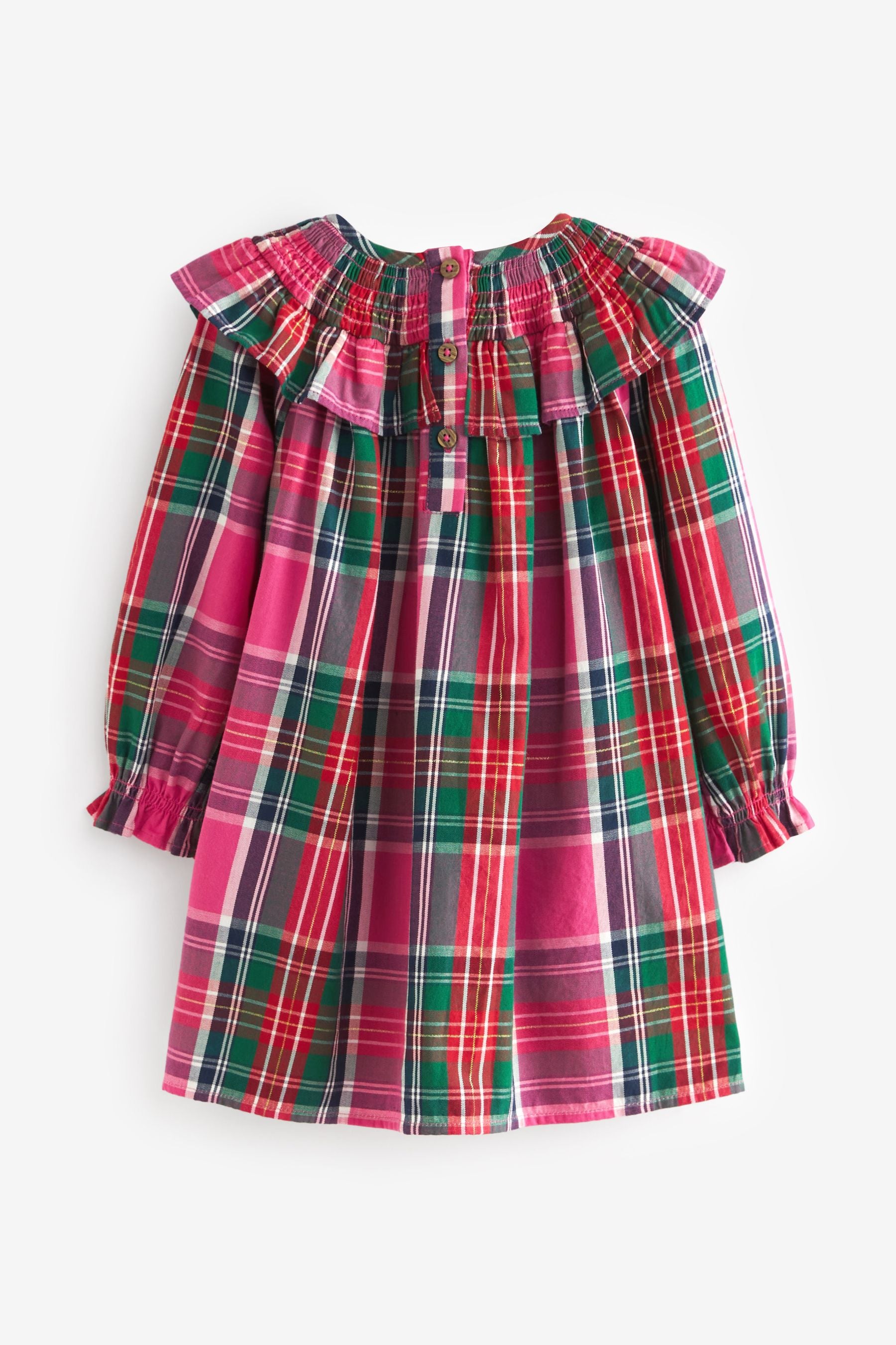 Bright Pink Shirred Check Dress (3mths-8yrs)