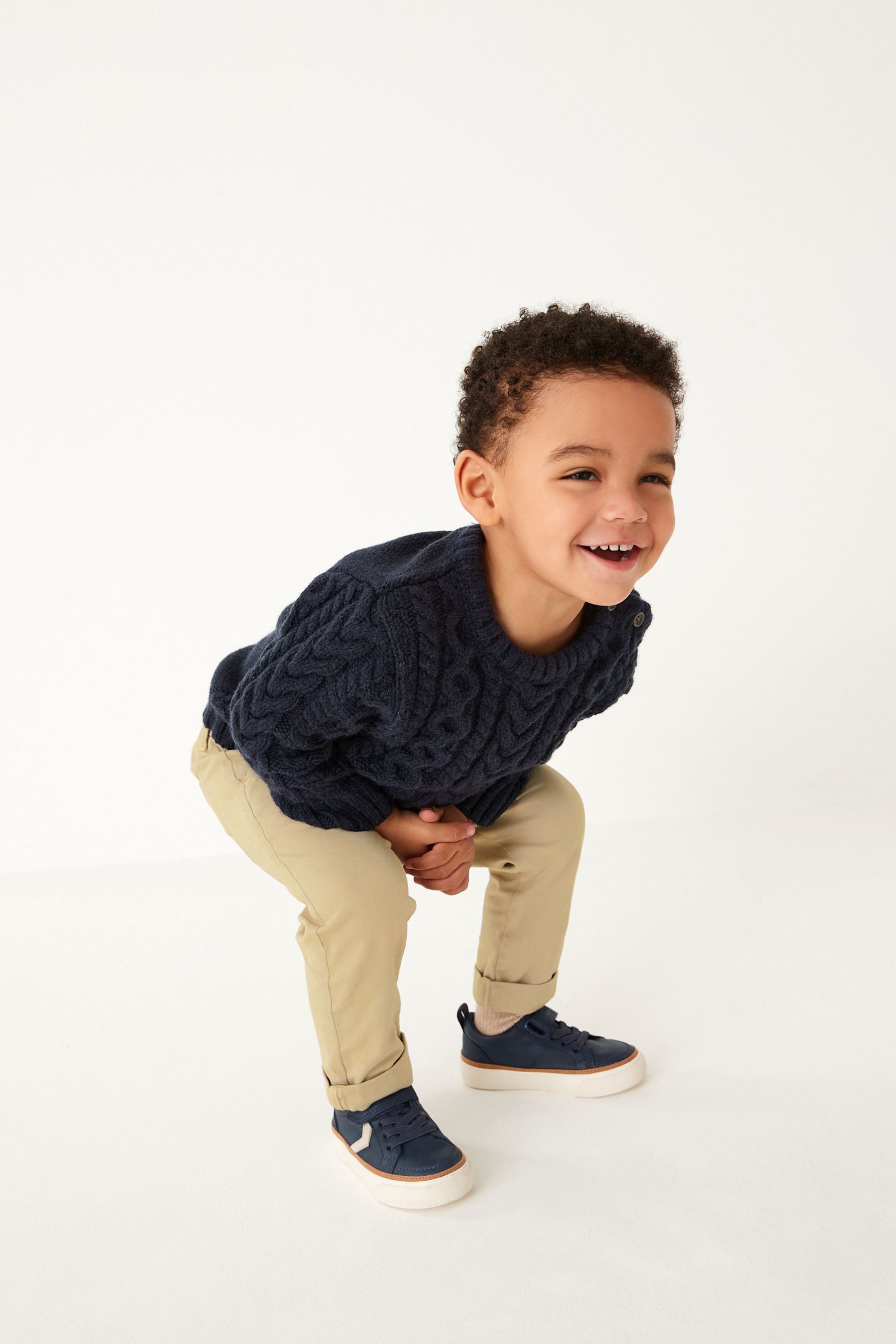 Navy Blue Cable Crew Jumper (3mths-7yrs)