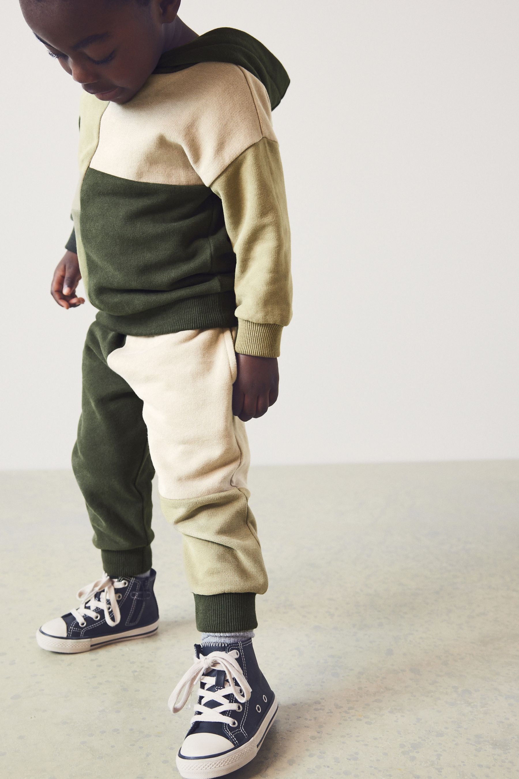 Khaki Green & Mineral Colourblock Hoodie and Jogger Set (3mths-7yrs)