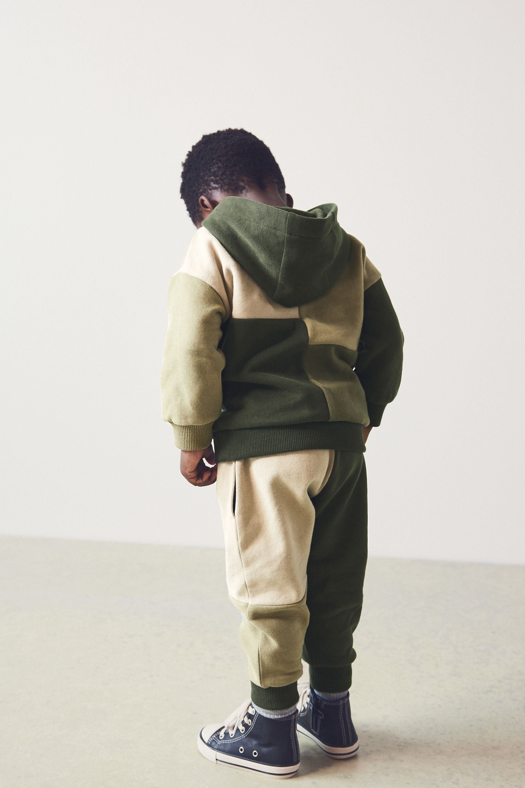 Khaki Green & Mineral Colourblock Hoodie and Jogger Set (3mths-7yrs)