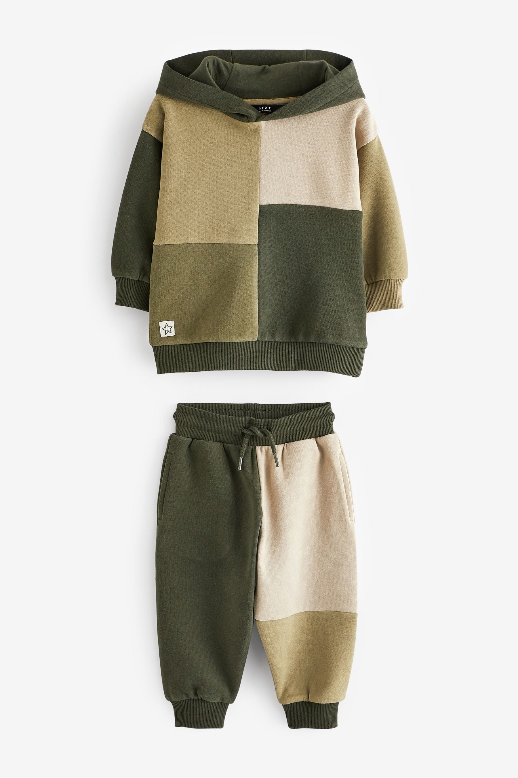 Khaki Green & Mineral Colourblock Hoodie and Jogger Set (3mths-7yrs)