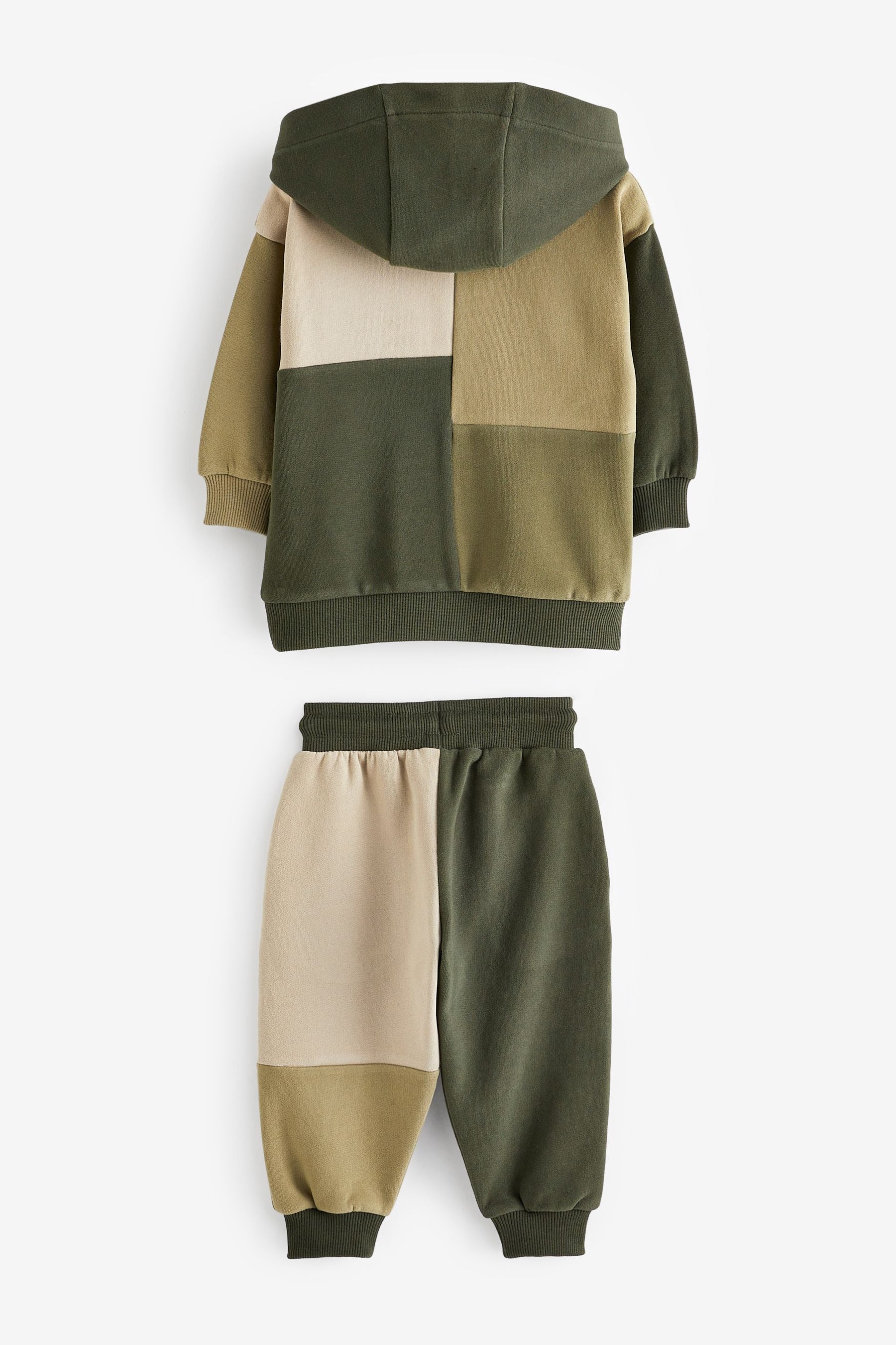 Khaki Green & Mineral Colourblock Hoodie and Jogger Set (3mths-7yrs)