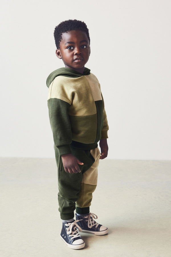 Khaki Green & Mineral Colourblock Hoodie and Jogger Set (3mths-7yrs)