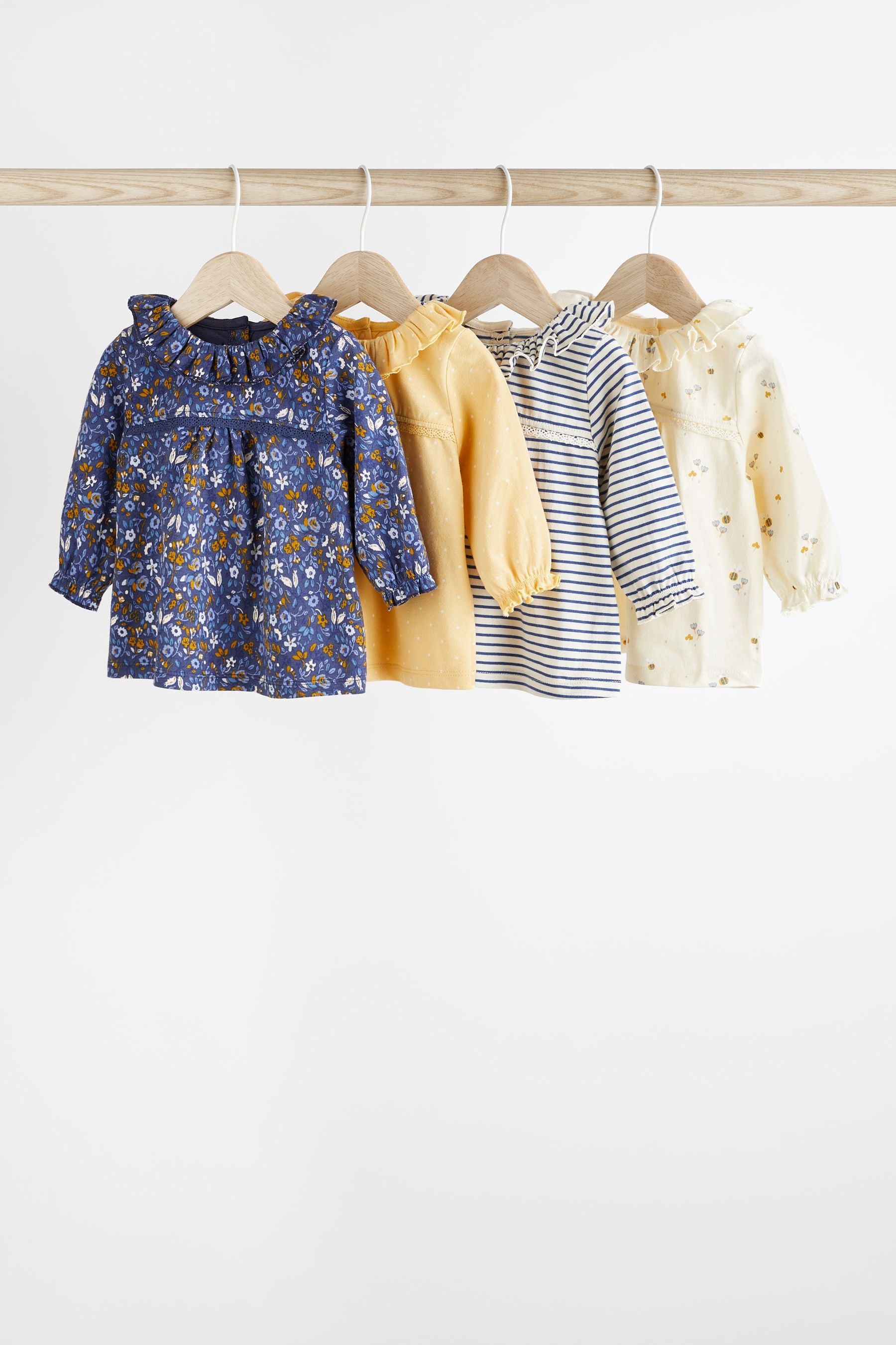 Blue/ Ochre Yellow Baby Long Sleeve Tops 4 Pack