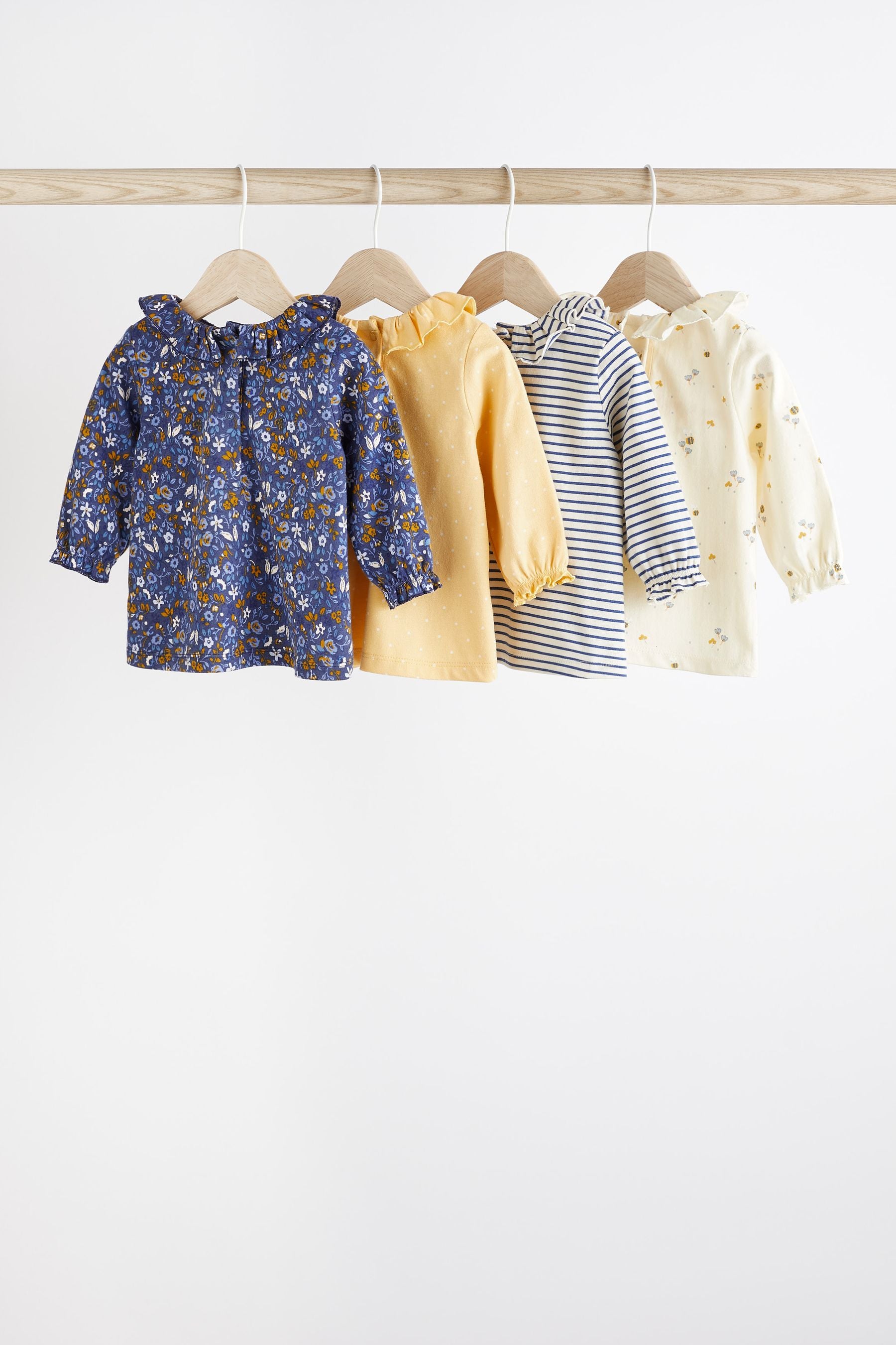 Blue/ Ochre Yellow Baby Long Sleeve Tops 4 Pack