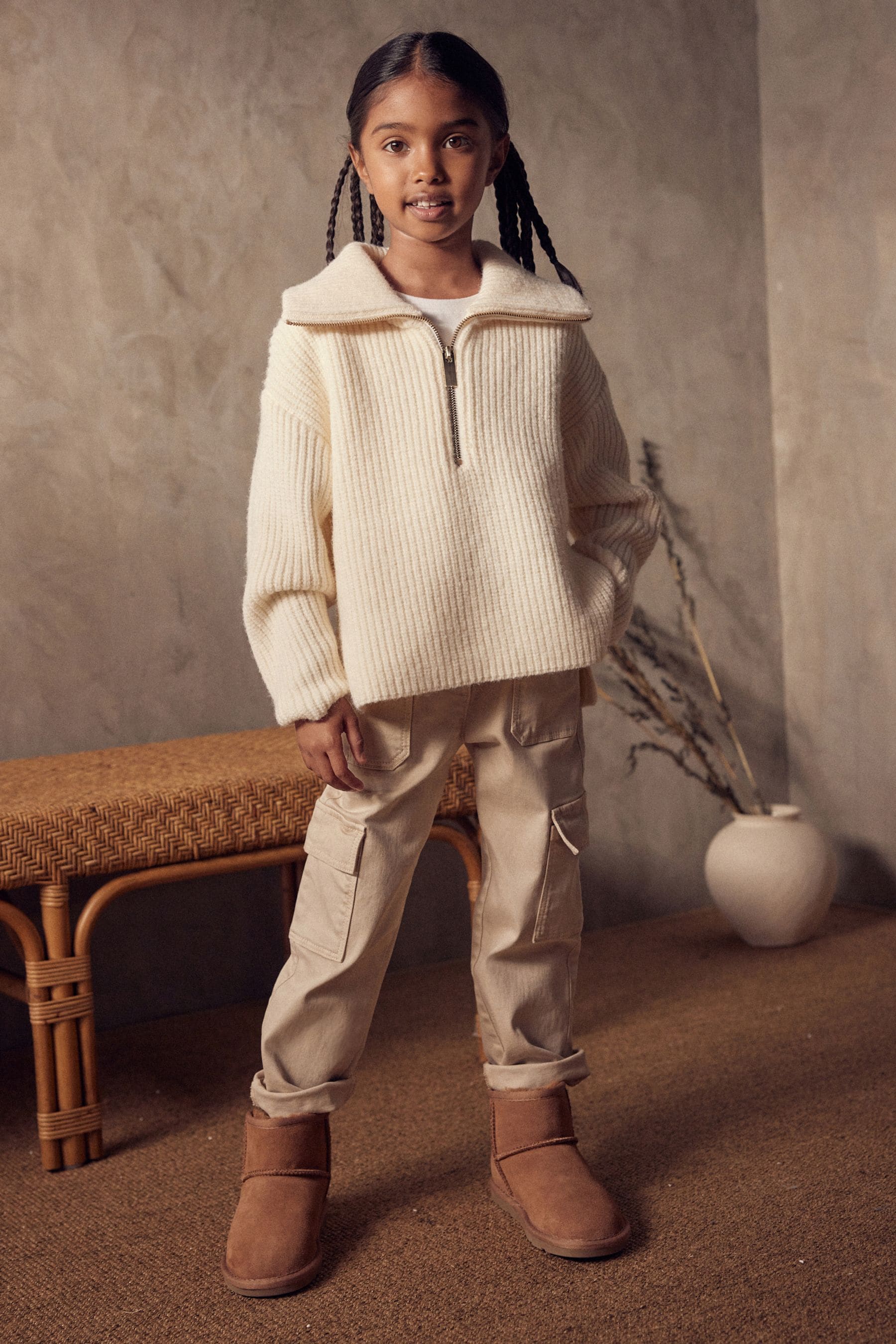 Ecru White Half Zip Boxy Jumper (3-16yrs)