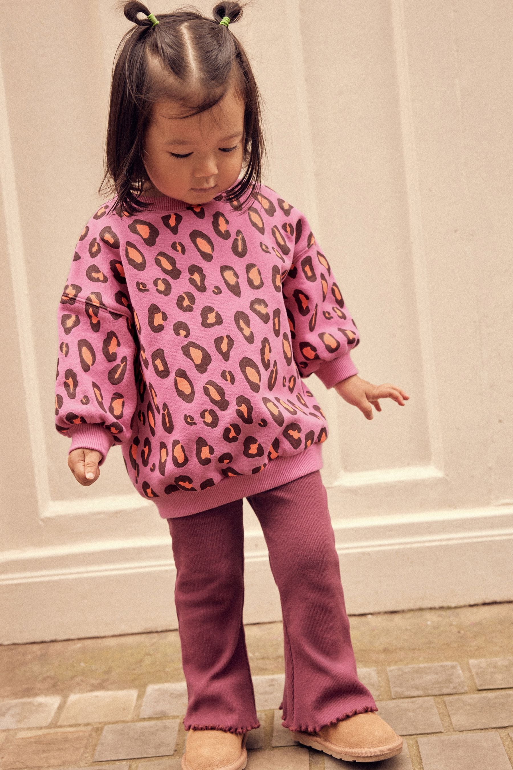 Pink Animal Print Sweatshirt and Flared Leggings Set (3mths-7yrs)