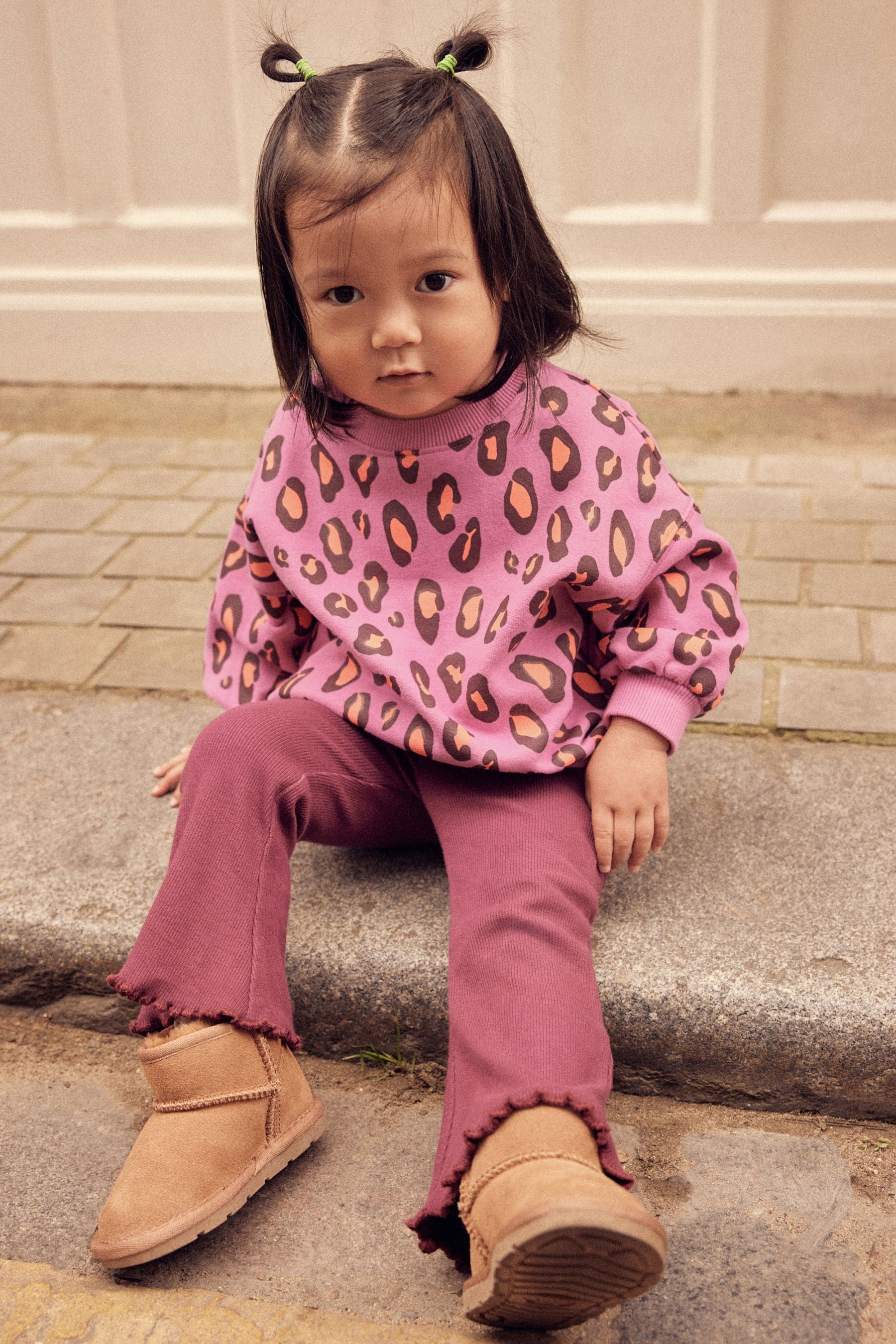 Pink Animal Print Sweatshirt and Flared Leggings Set (3mths-7yrs)