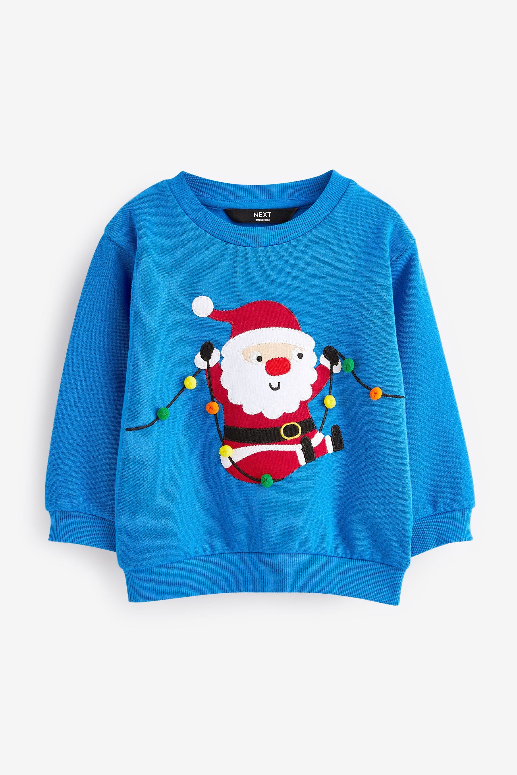 Blue Santa Christmas Appliquééé Crew Neck Sweatshirt (3mths-7yrs)