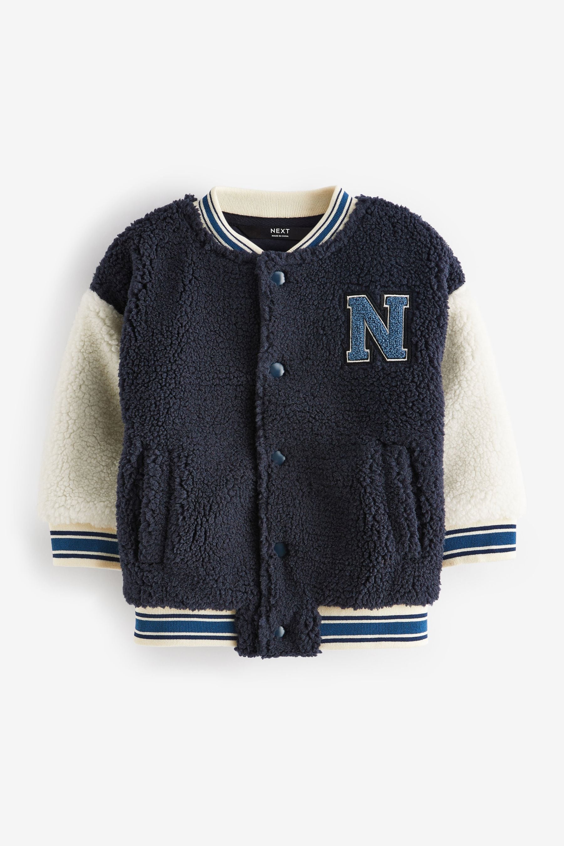 Navy Blue/White Teddy Borg Letterman Jacket (3mths-7yrs)