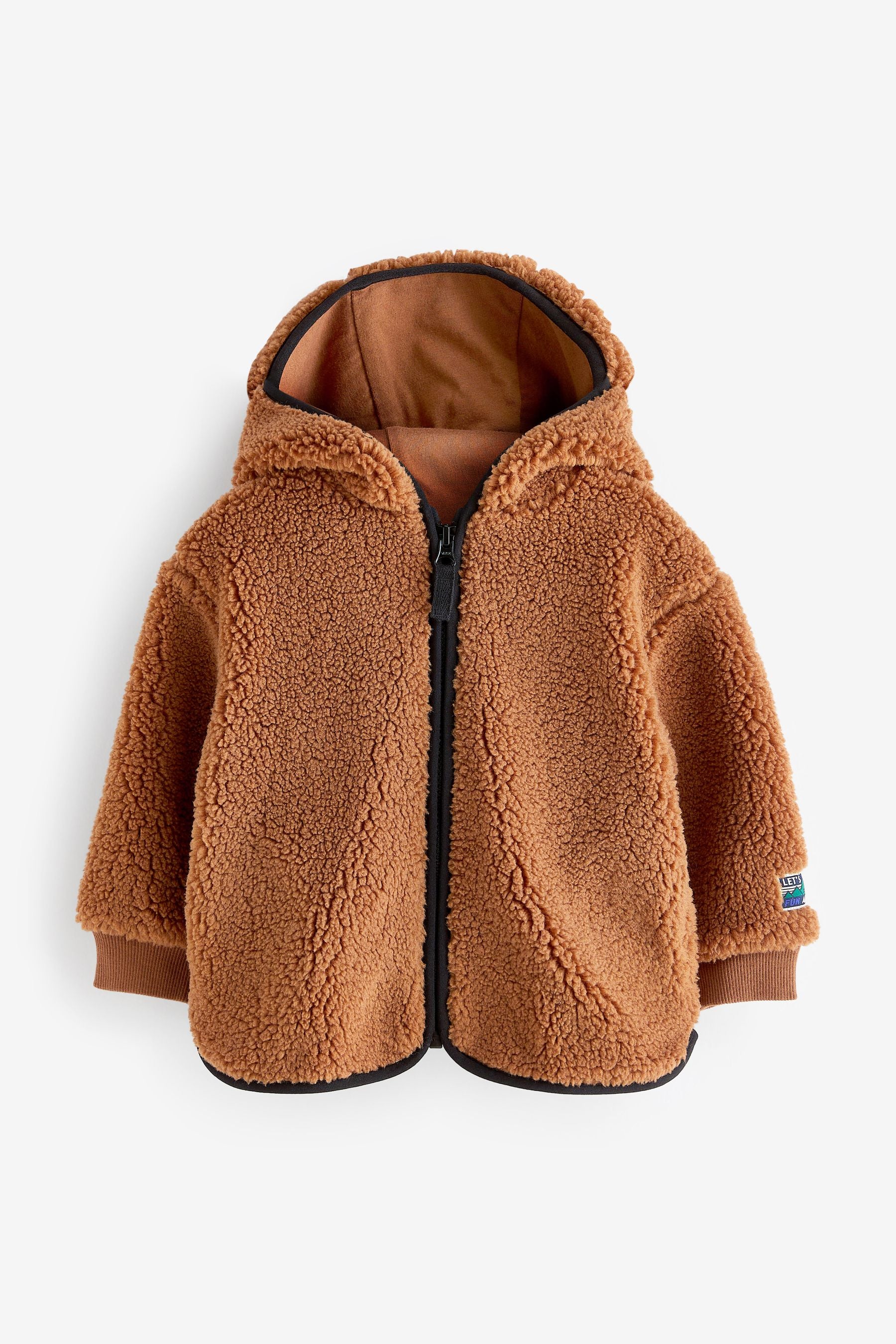 Brown Teddy Borg Fleece Zip Through Hooded Jacket (3mths-7yrs)