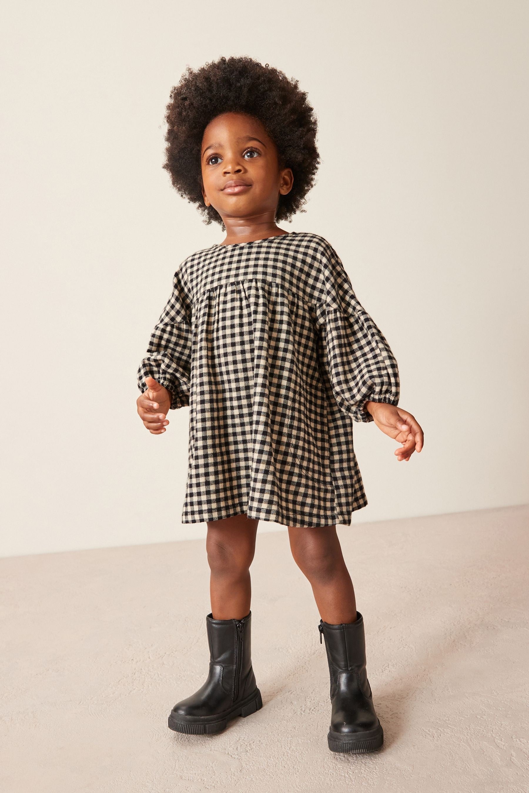 Black Gingham Relaxed Cotton Dress (3mths-8yrs)