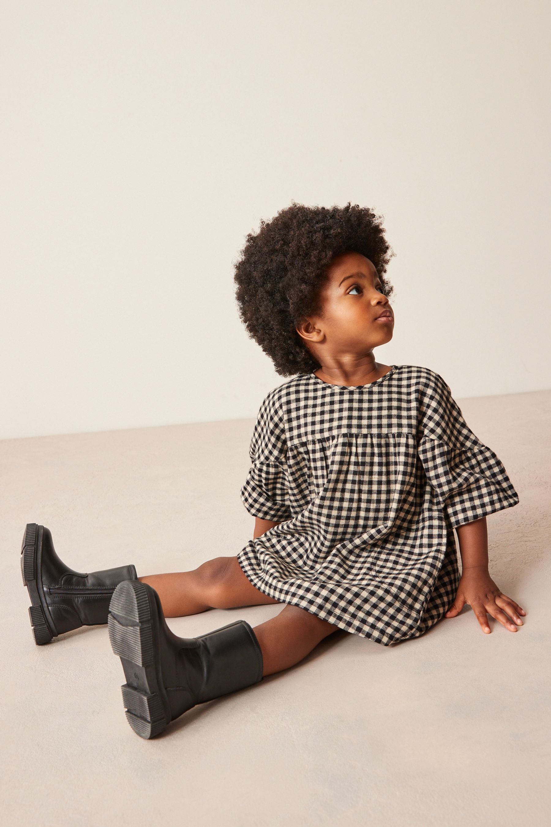 Black Gingham Relaxed Cotton Dress (3mths-8yrs)