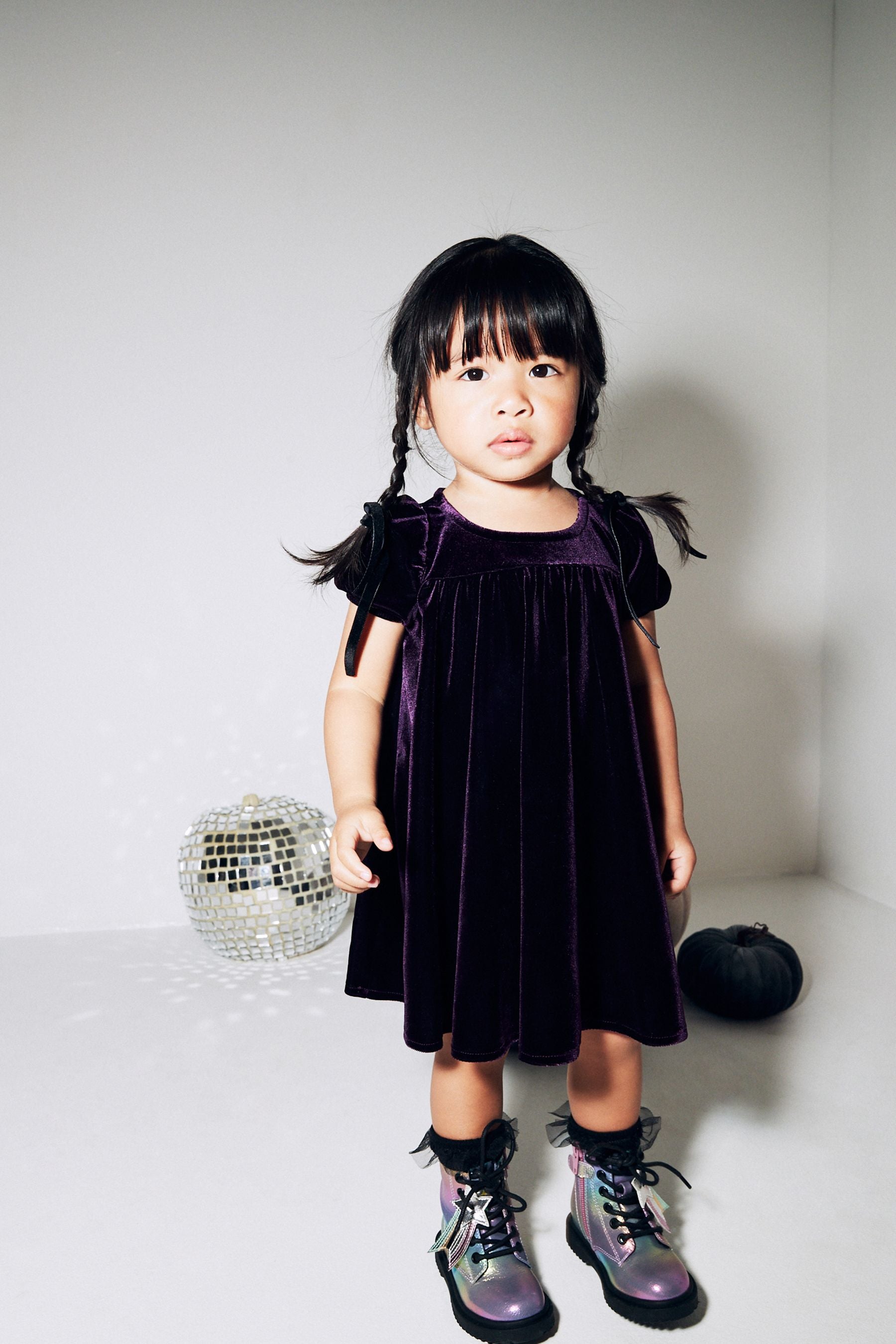 Purple Velvet Puff Sleeve Party Dress (3mths-10yrs)