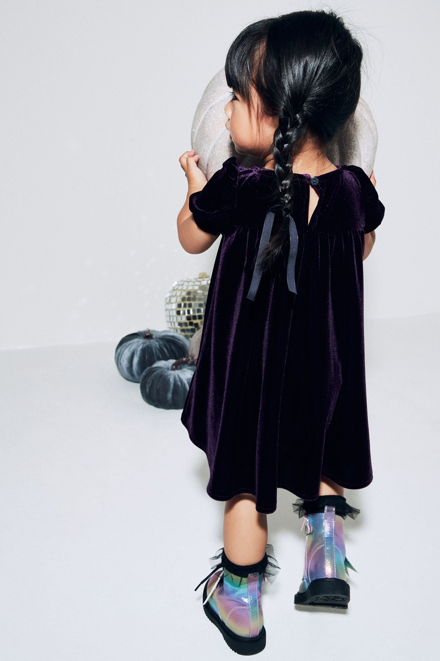 Purple Velvet Puff Sleeve Party Dress (3mths-10yrs)