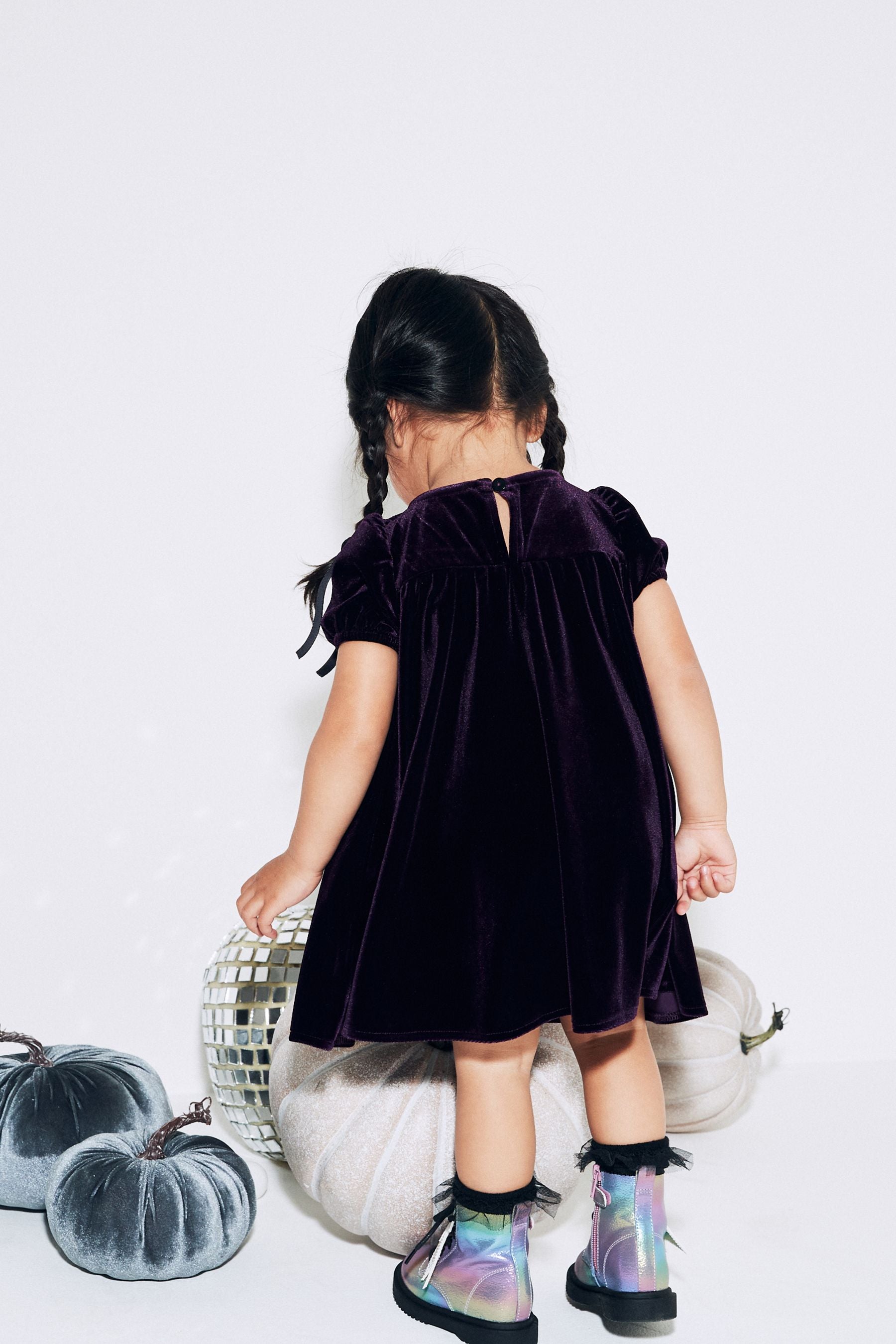 Purple Velvet Puff Sleeve Party Dress (3mths-10yrs)