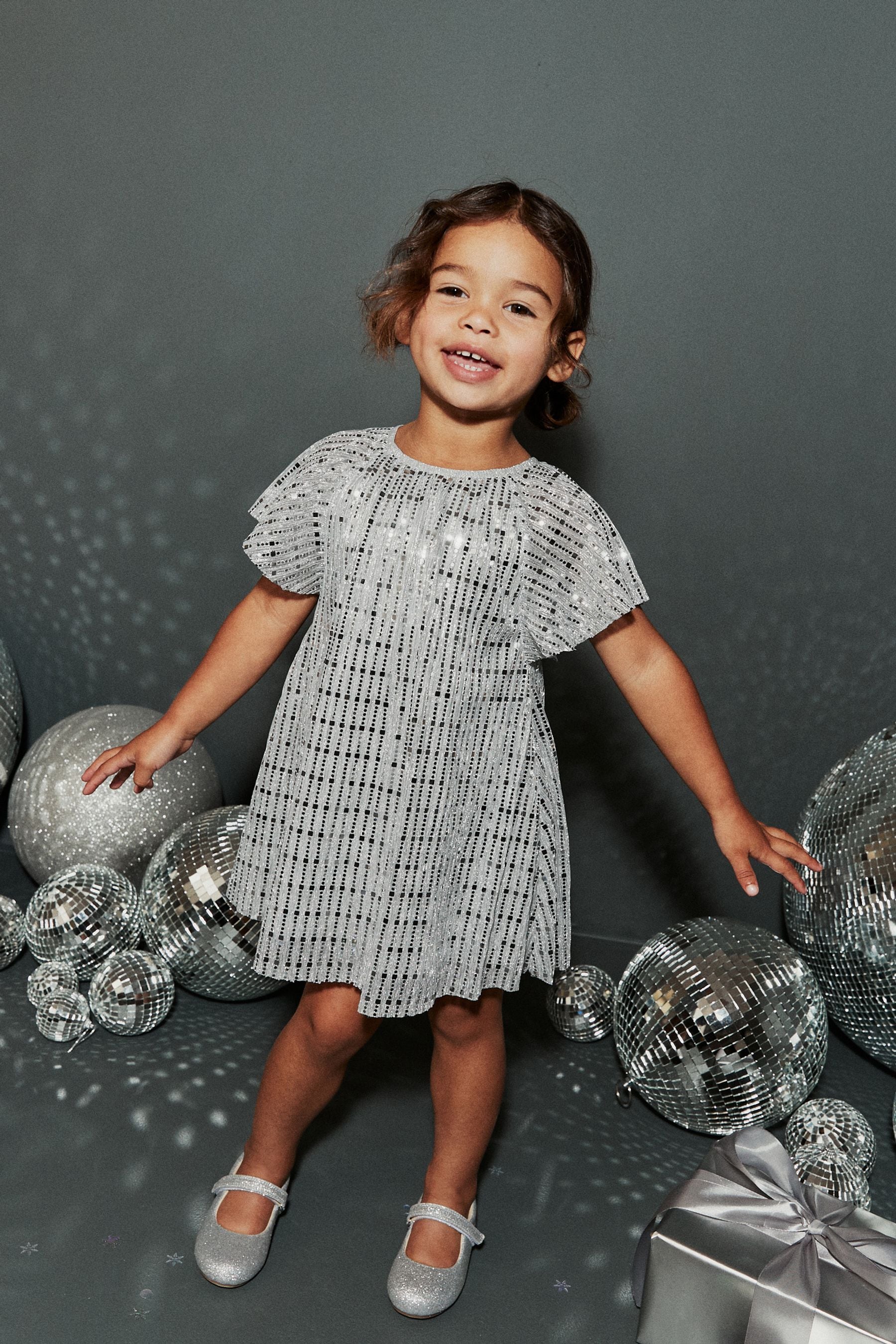 Silver Sequin Party Angel Sleeve Dress (3mths-10yrs)