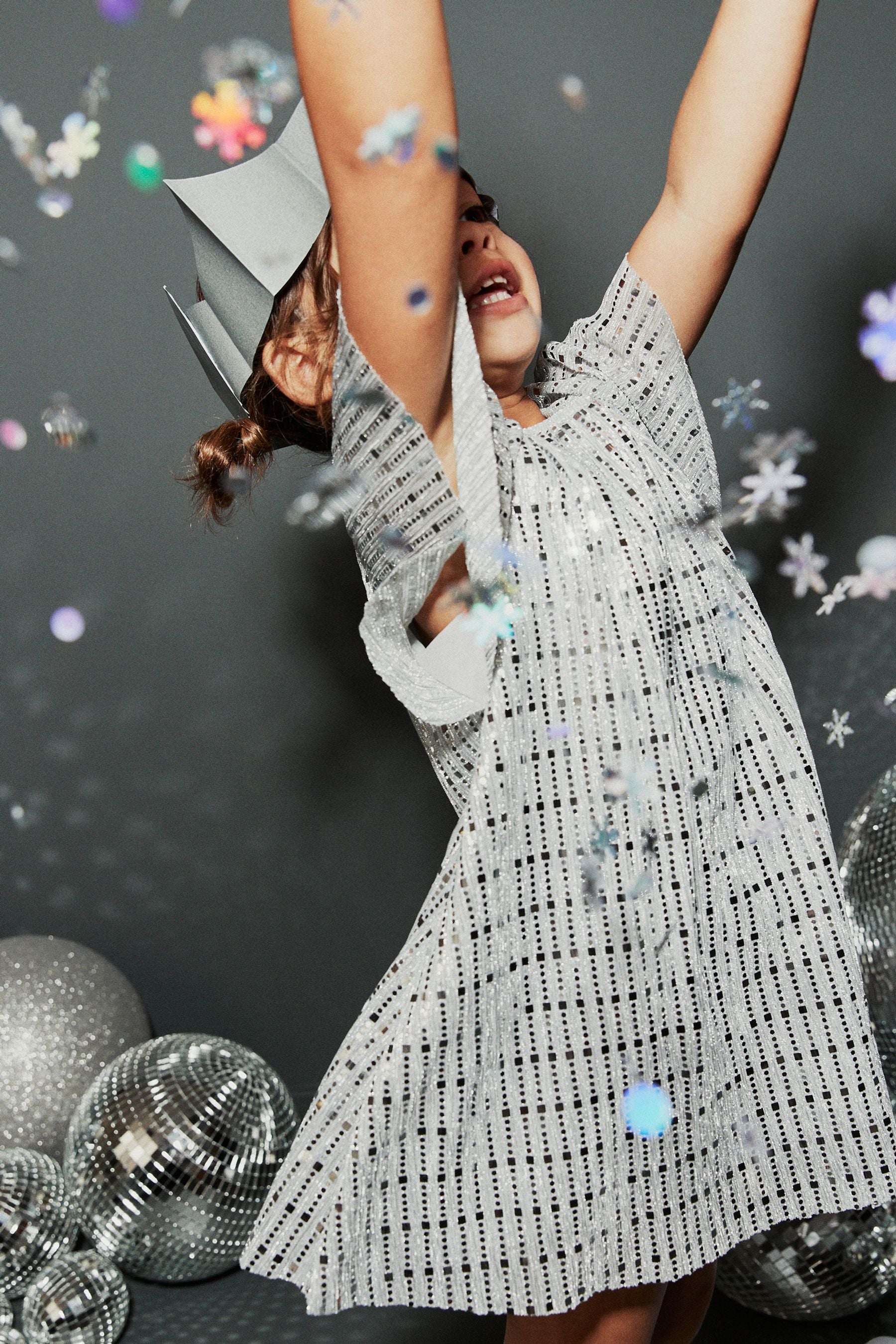 Silver Sequin Party Angel Sleeve Dress (3mths-10yrs)