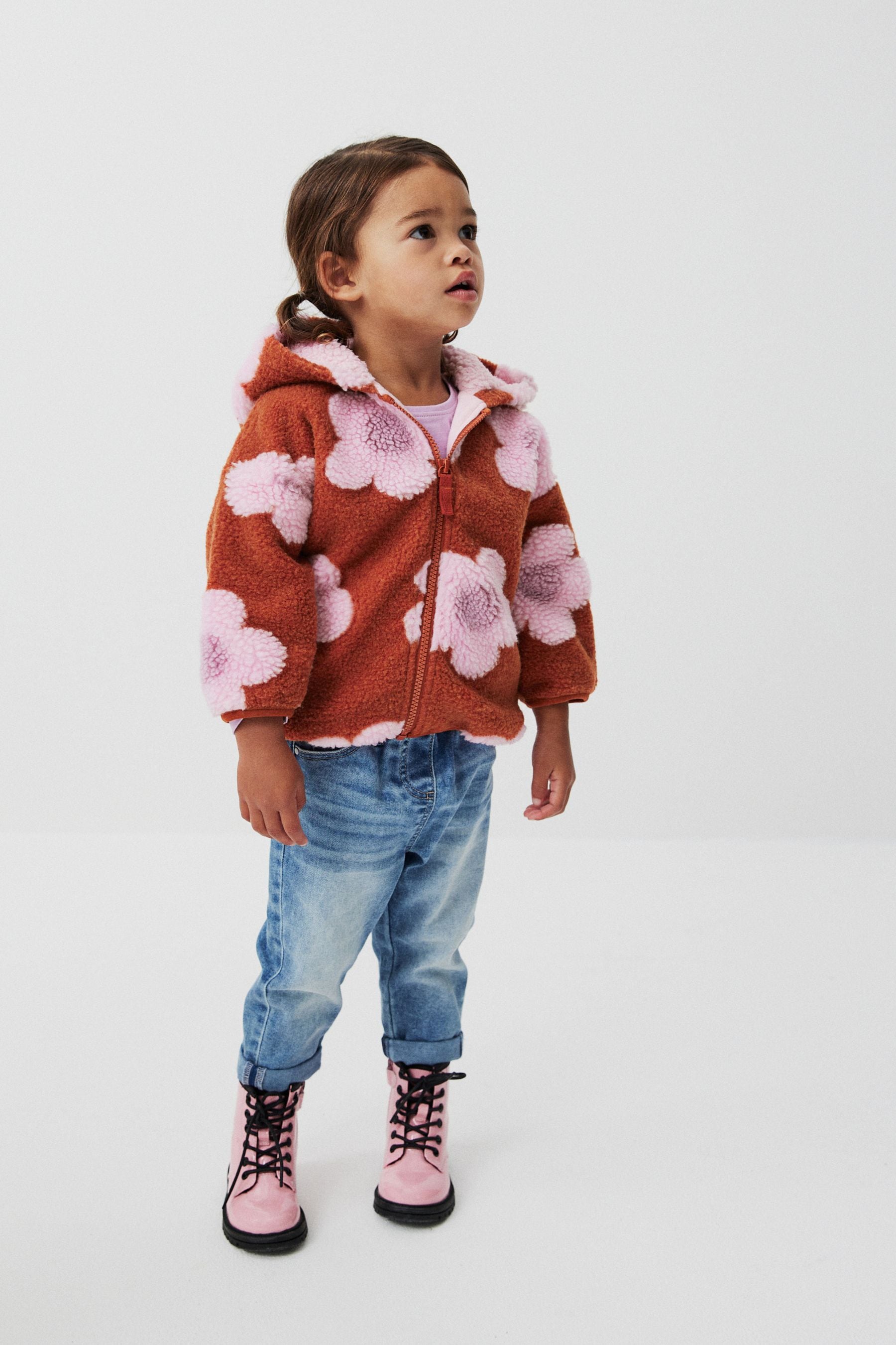 Rust Flowers Teddy Borg Fleece Zip Through Jacket (3mths-7yrs)