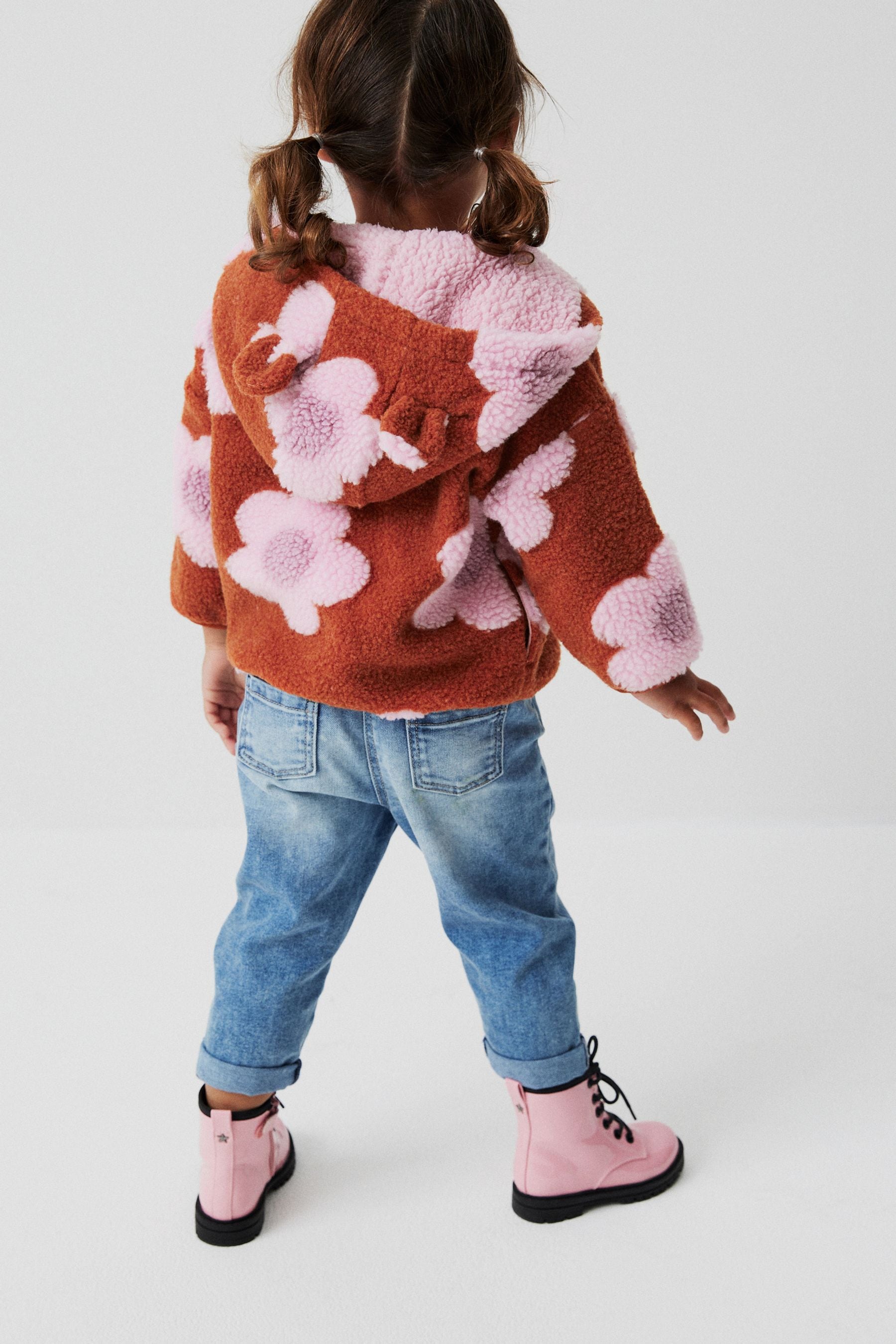 Rust Flowers Teddy Borg Fleece Zip Through Jacket (3mths-7yrs)