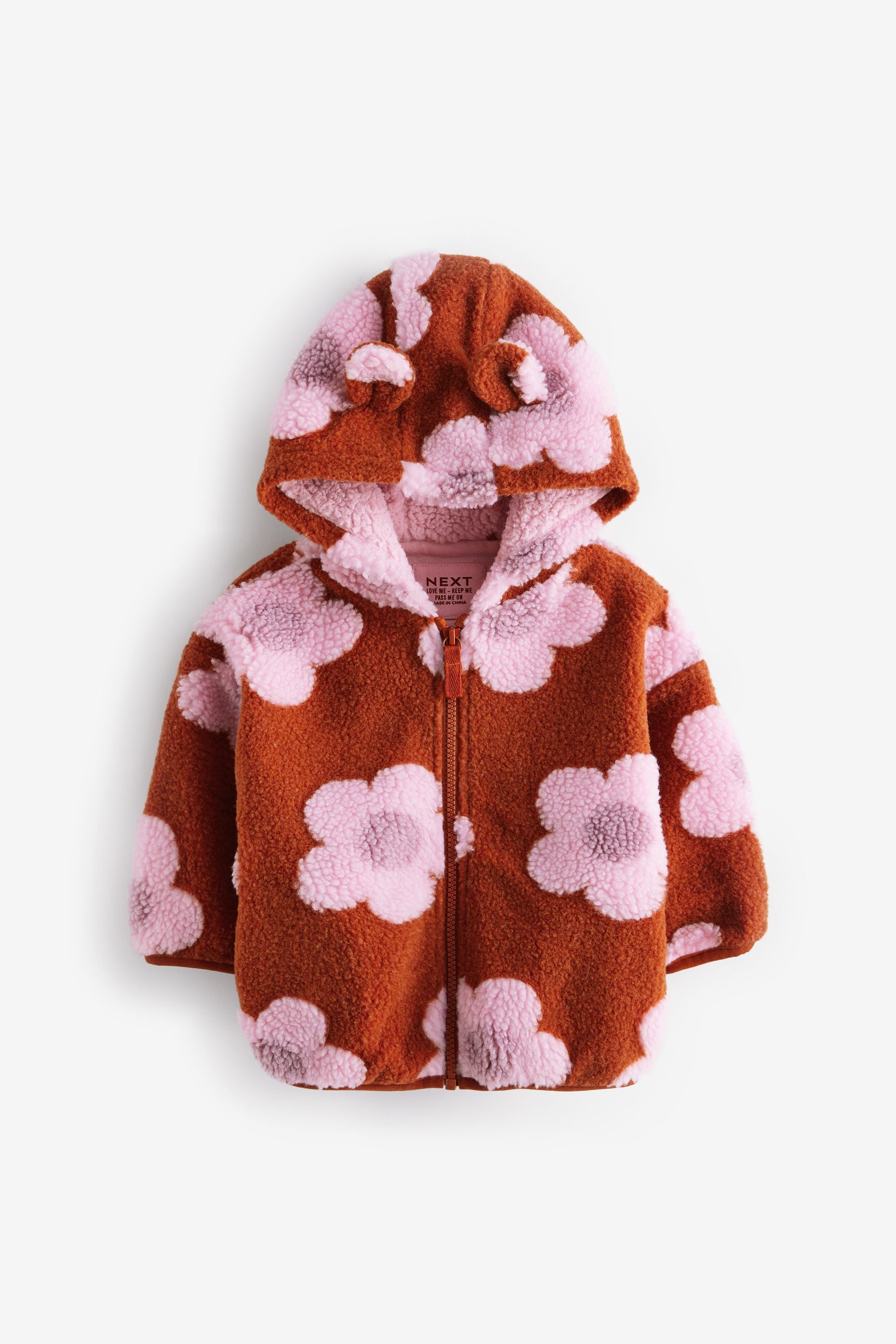 Rust Flowers Teddy Borg Fleece Zip Through Jacket (3mths-7yrs)